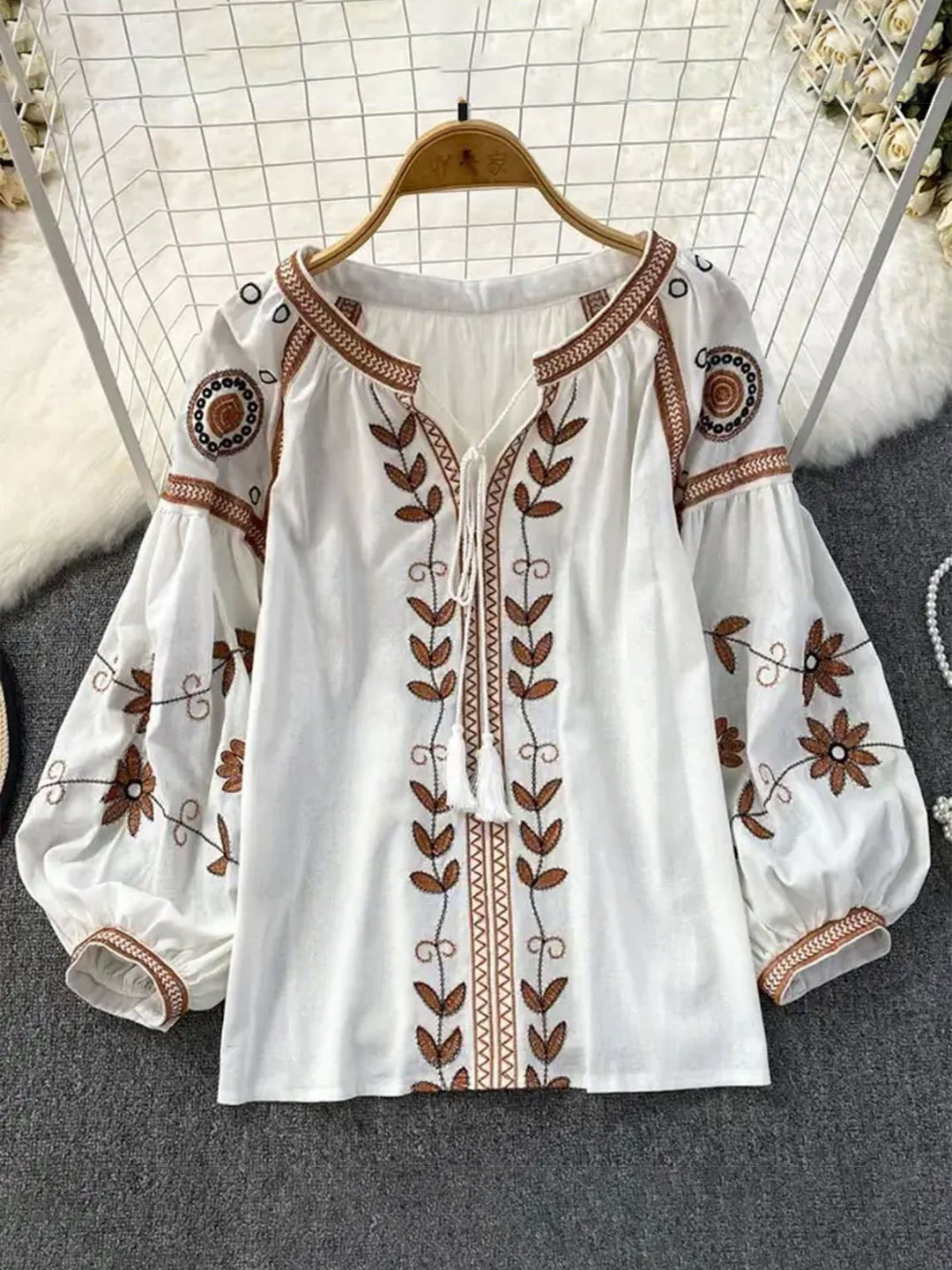 Miss Mosa By Akanksha  Women WhiteRoma Floral Embroidered Summer Top