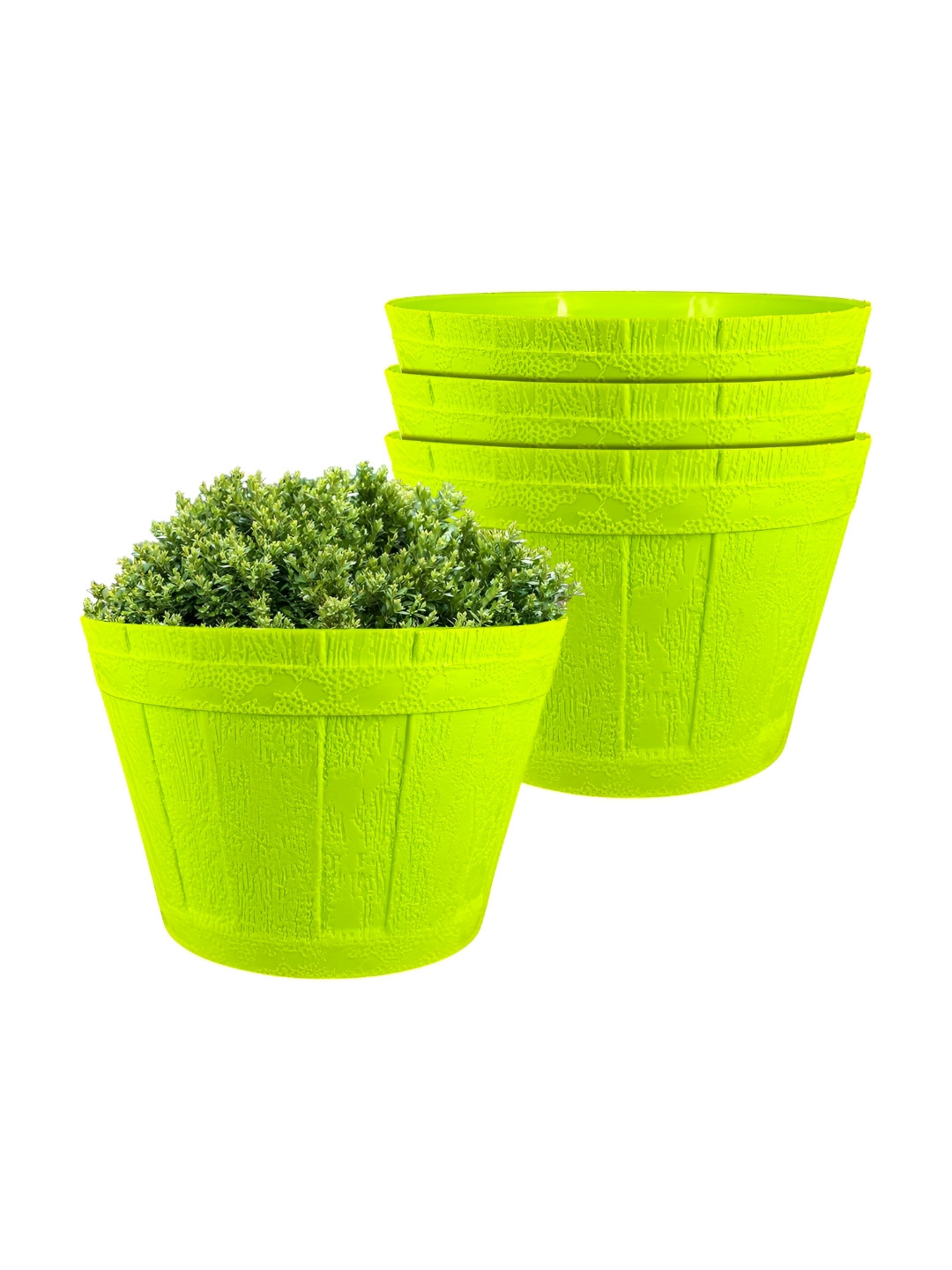 GARDEN'S NEED Barrel Green 4 Pieces Textured Planters