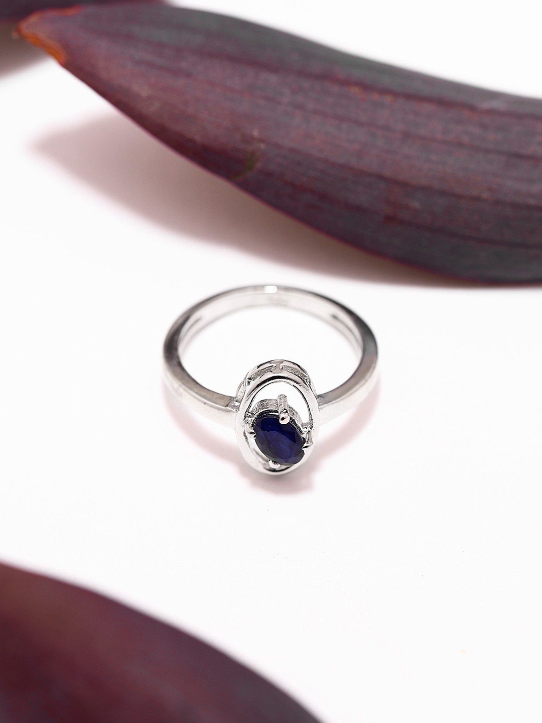Exotic India Sterling Silver Sapphire Stone-Studded Finger Ring
