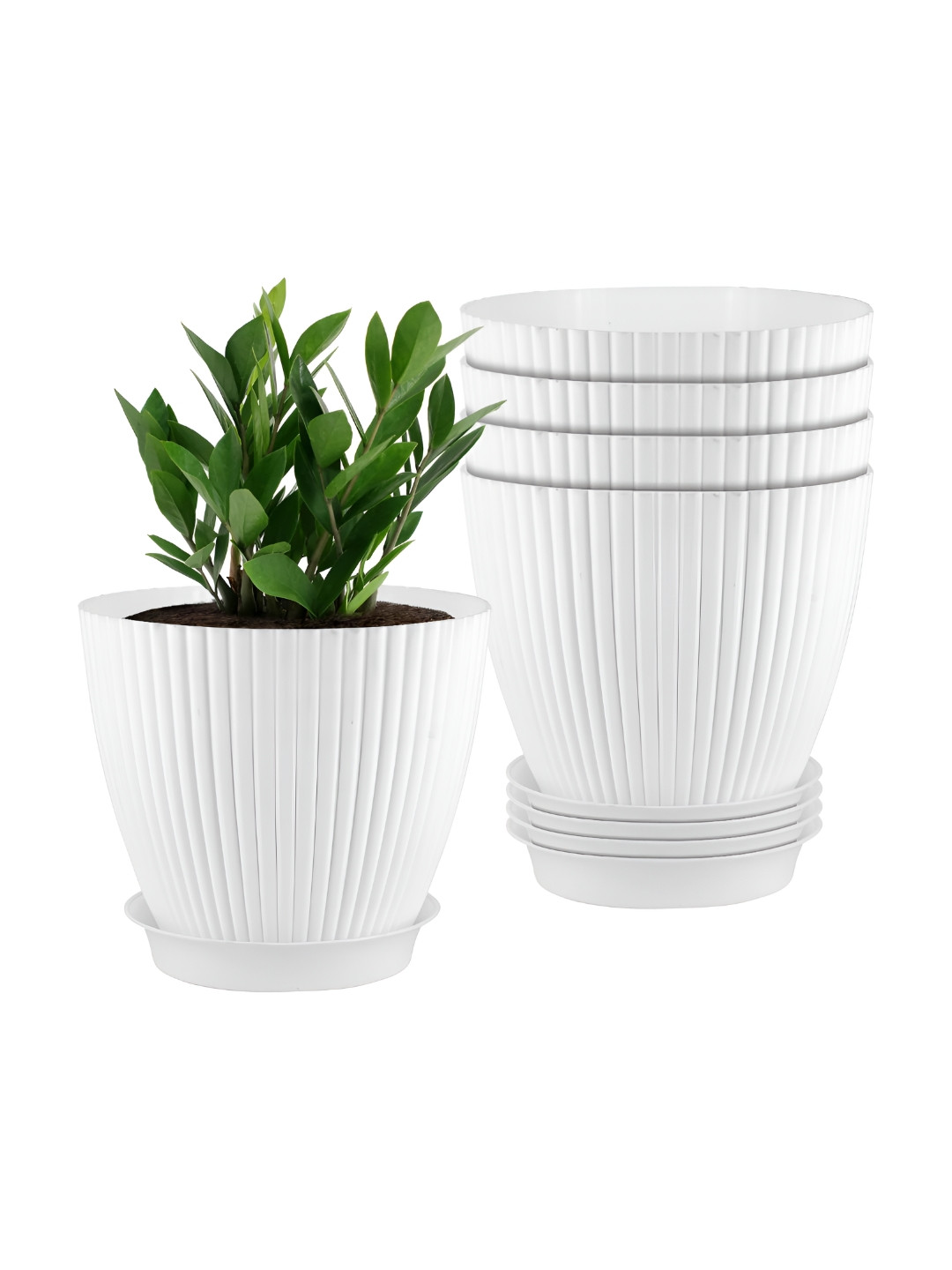 GARDEN'S NEED Grand White 5 Pieces Textured Planters With Tray