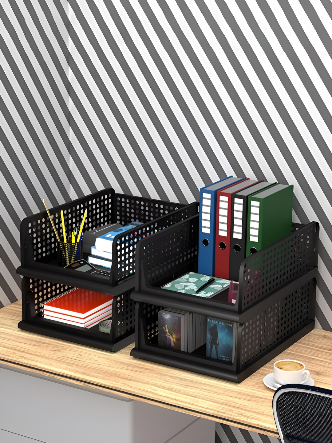Aura Black 4 Pieces Desk Organisers
