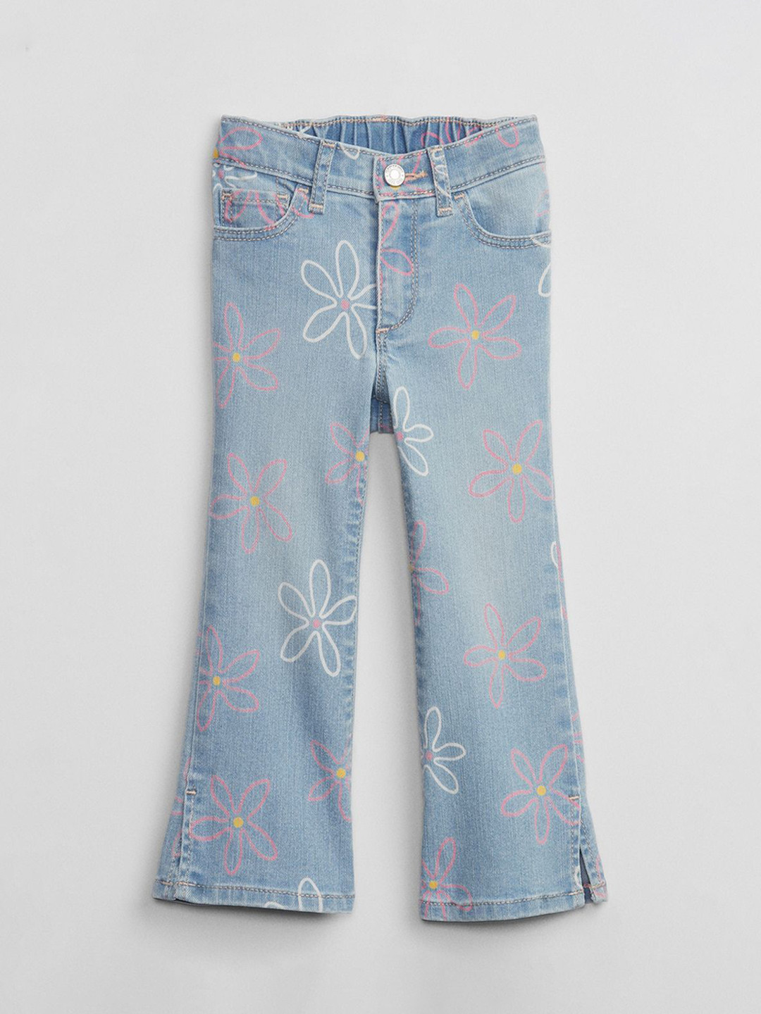 GAP Girls Floral Printed Relaxed-Fit Mid-Rise Bell-Bottom Jeans