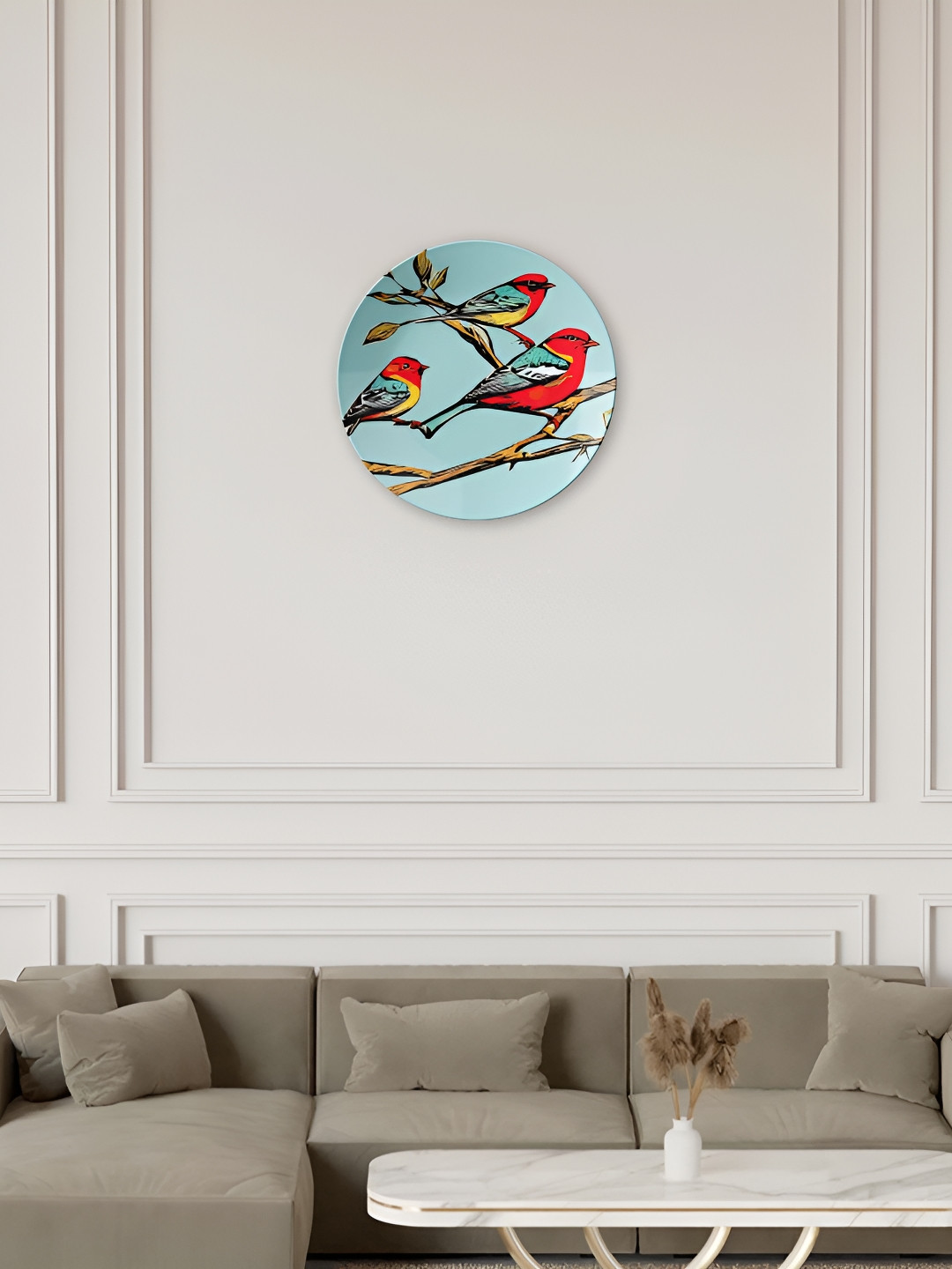 THE QUIRKY HOME Leaves in a Yellow Sky Crafted Ceramics Glossy Hall Wall Plates-10In