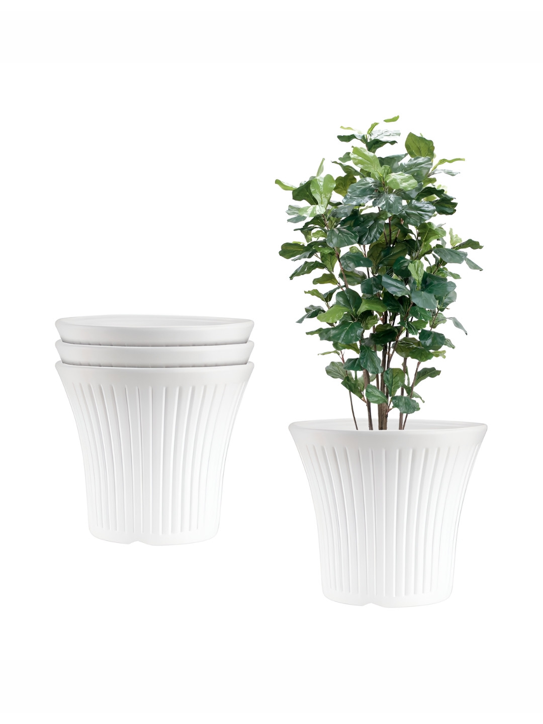 GARDEN'S NEED Tancy White 4 Pieces Textured Planters
