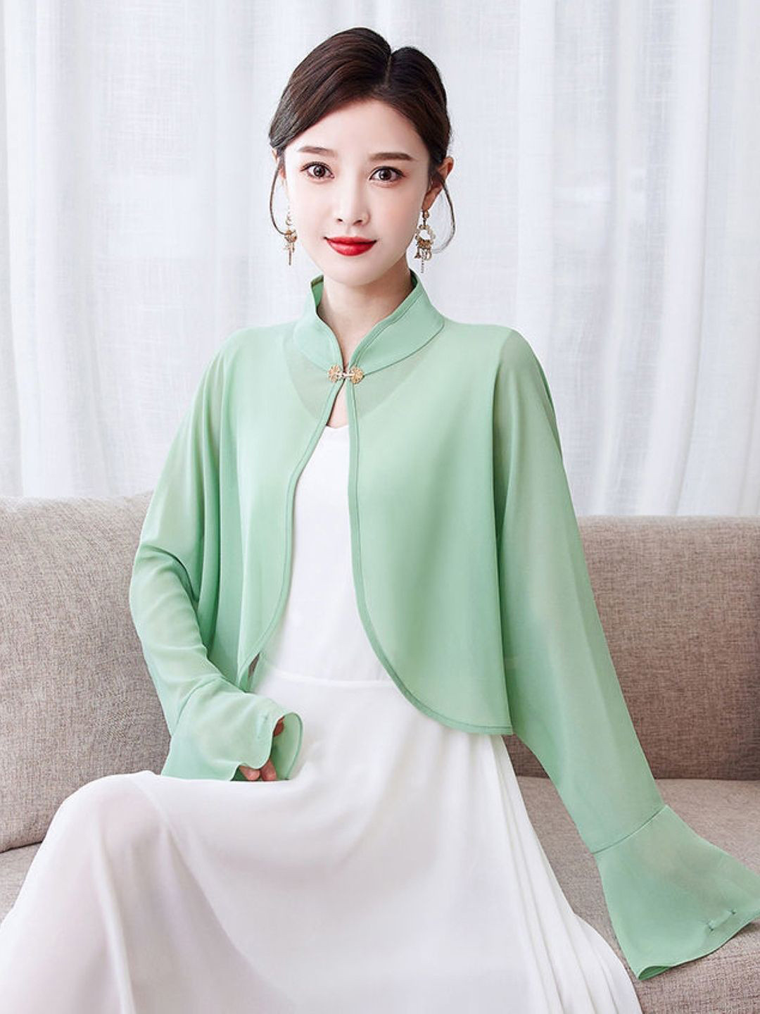 Elegant Bell Sleeve High Neck Crop Top