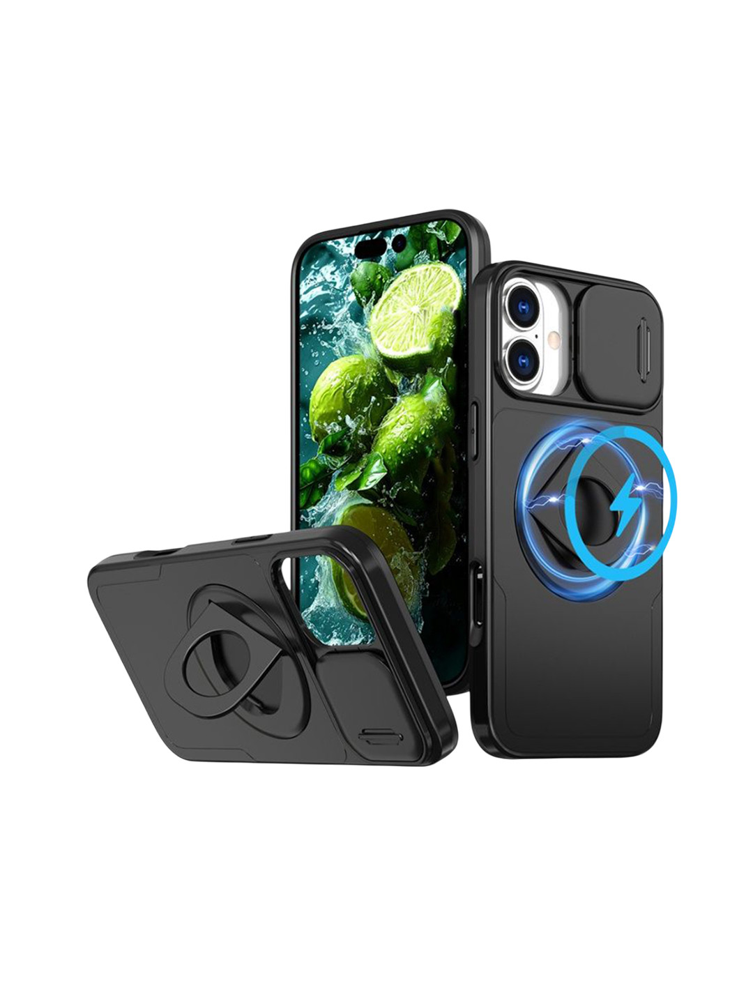 Luxury Kase iPhone 16 Plus Mag-Safe Shockproof Rugged Back Case with Ring Kickstand