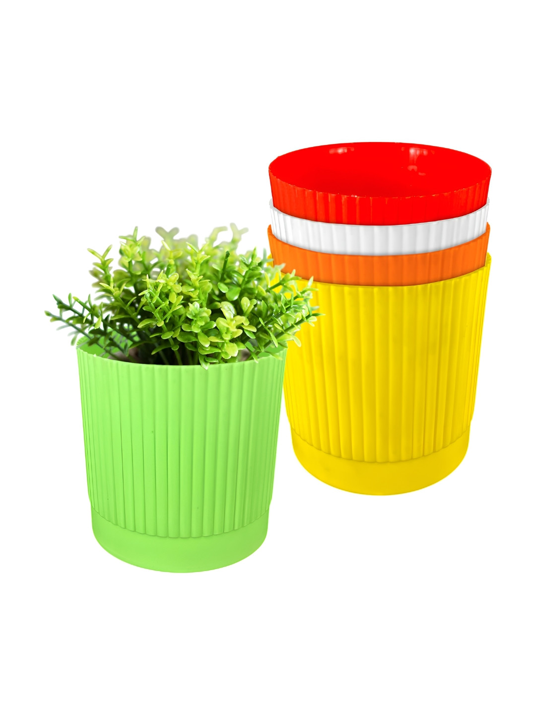 GARDEN'S NEED Red & Green 5 Pieces Textured Weather Resistance Planters