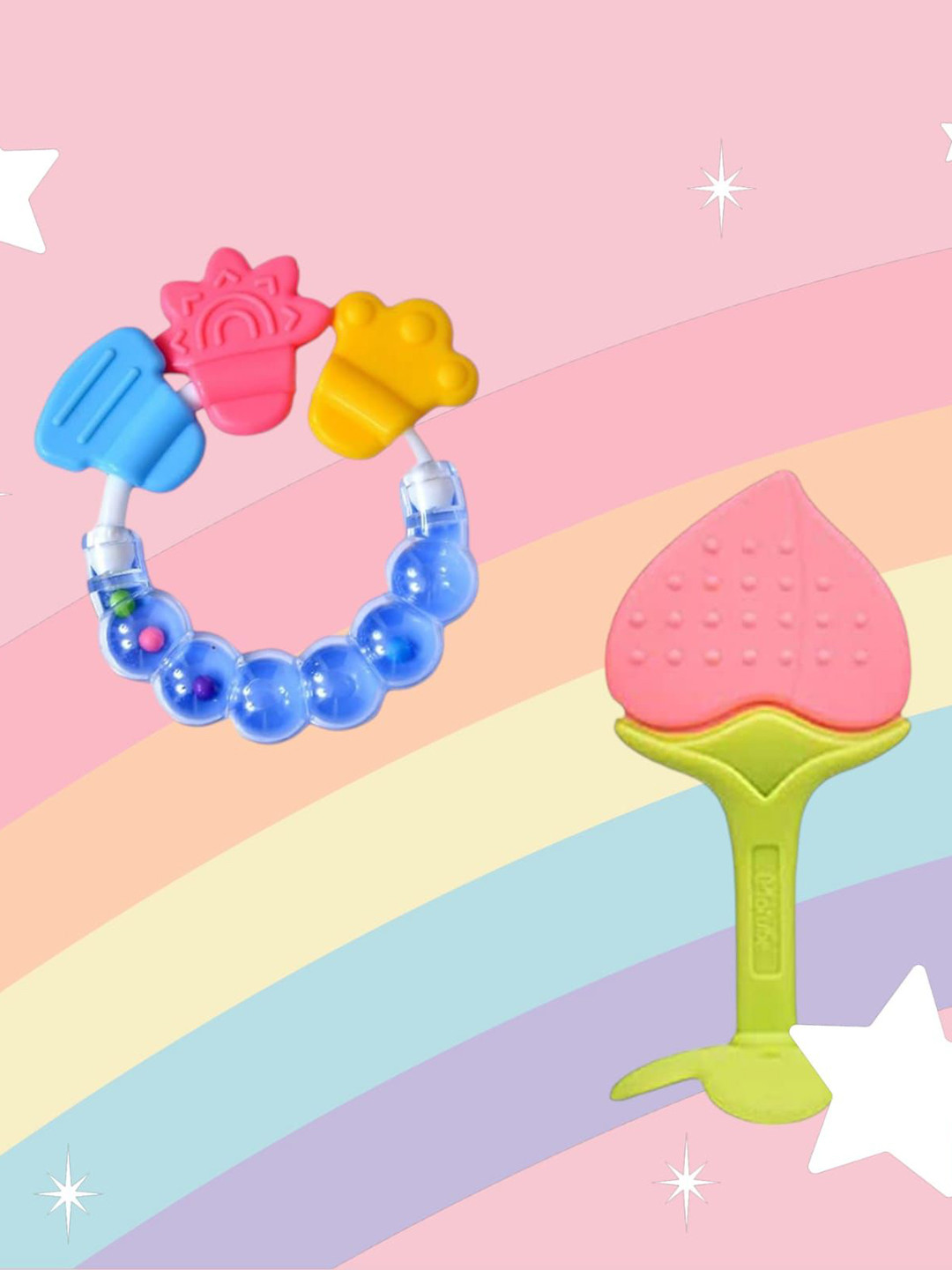 Joy Buzz Kids Set Of 2 Baby Rattle & Stand Teether