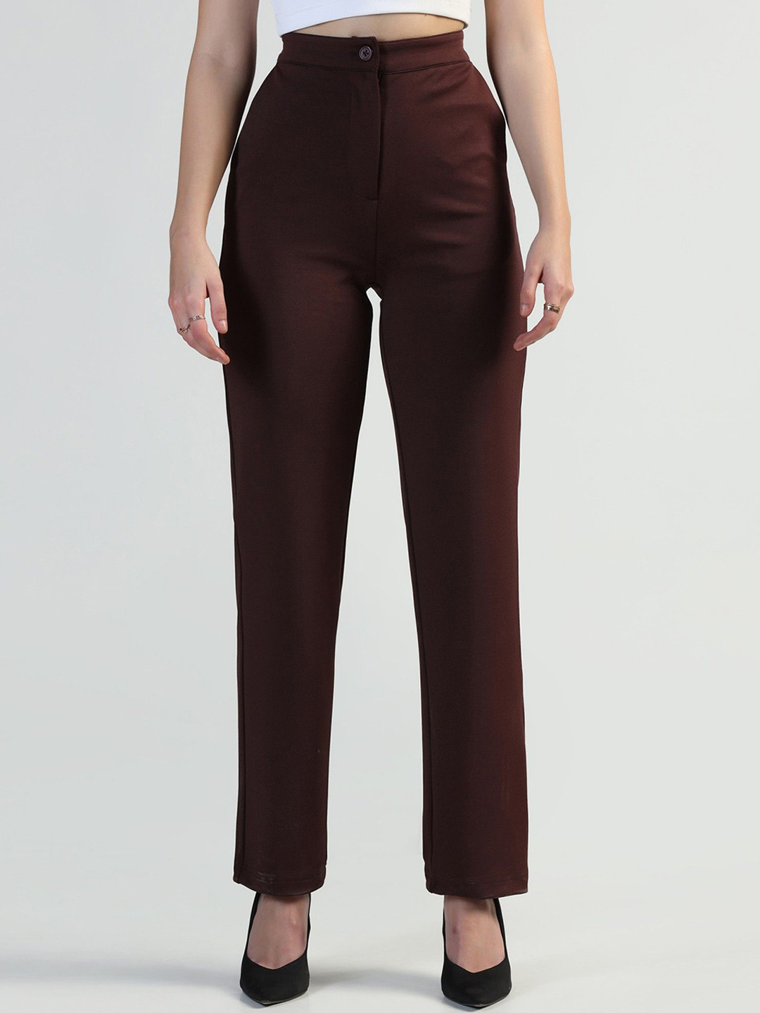 FLY STITCH Women High-Rise Straight Fit Formal Trousers