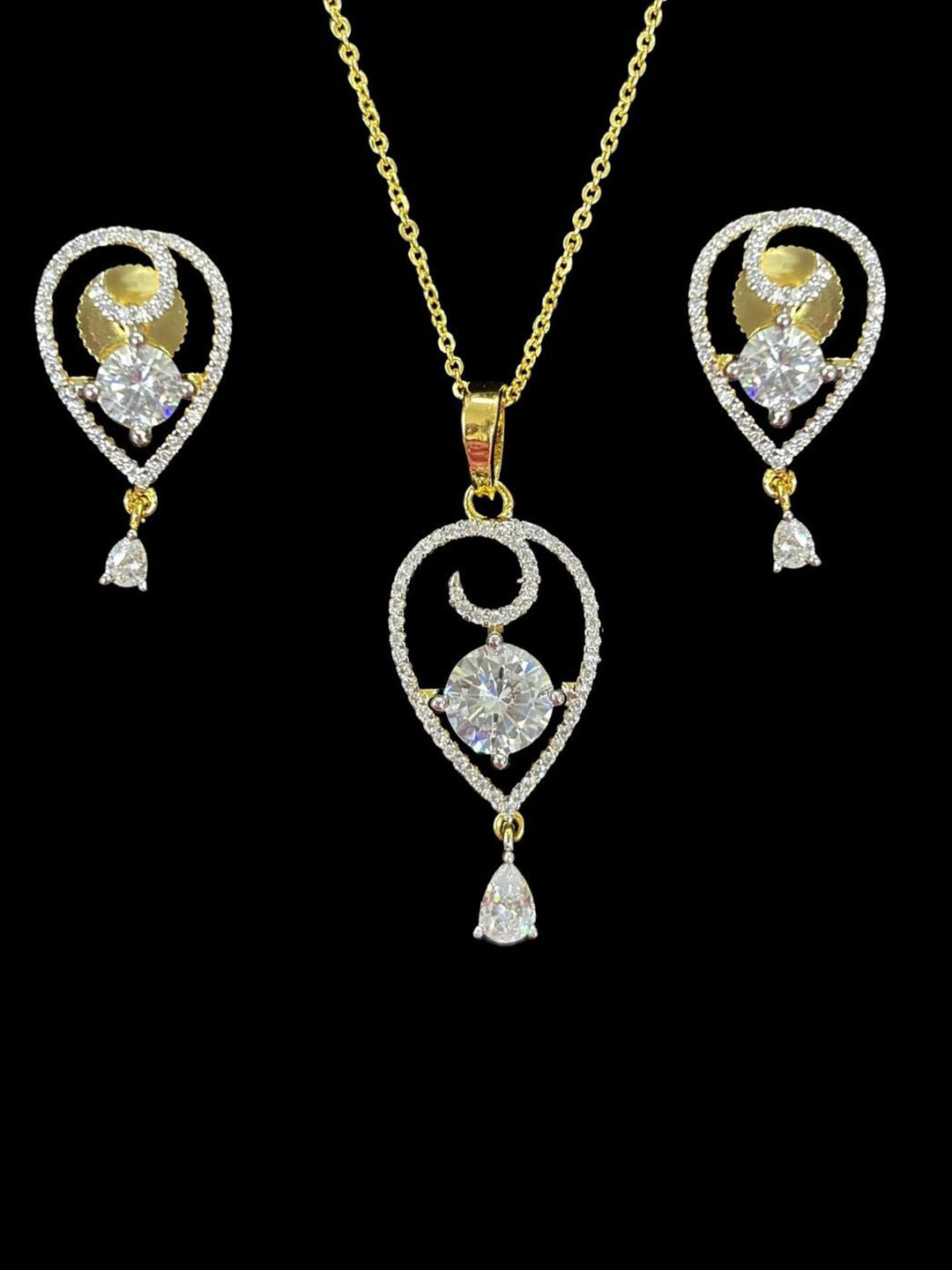 BDIVA Gold-Plated Cubic Zirconia Stones Studded Eternal Grace Necklace & Earrings