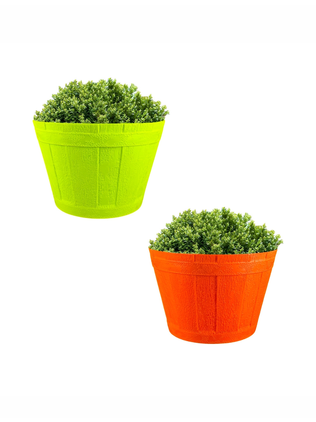 GARDEN'S NEED Barrel Green & Orange 2 Pieces Textured Planters