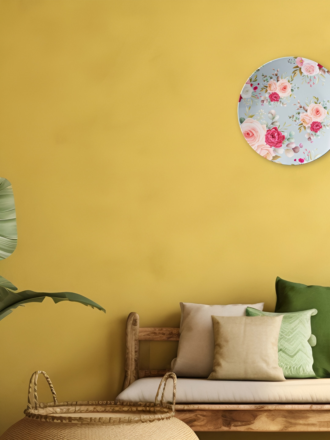 THE QUIRKY HOME Graceful Floral Bouquet Crafted Ceramics Glossy Hall Wall Plates-9.8In