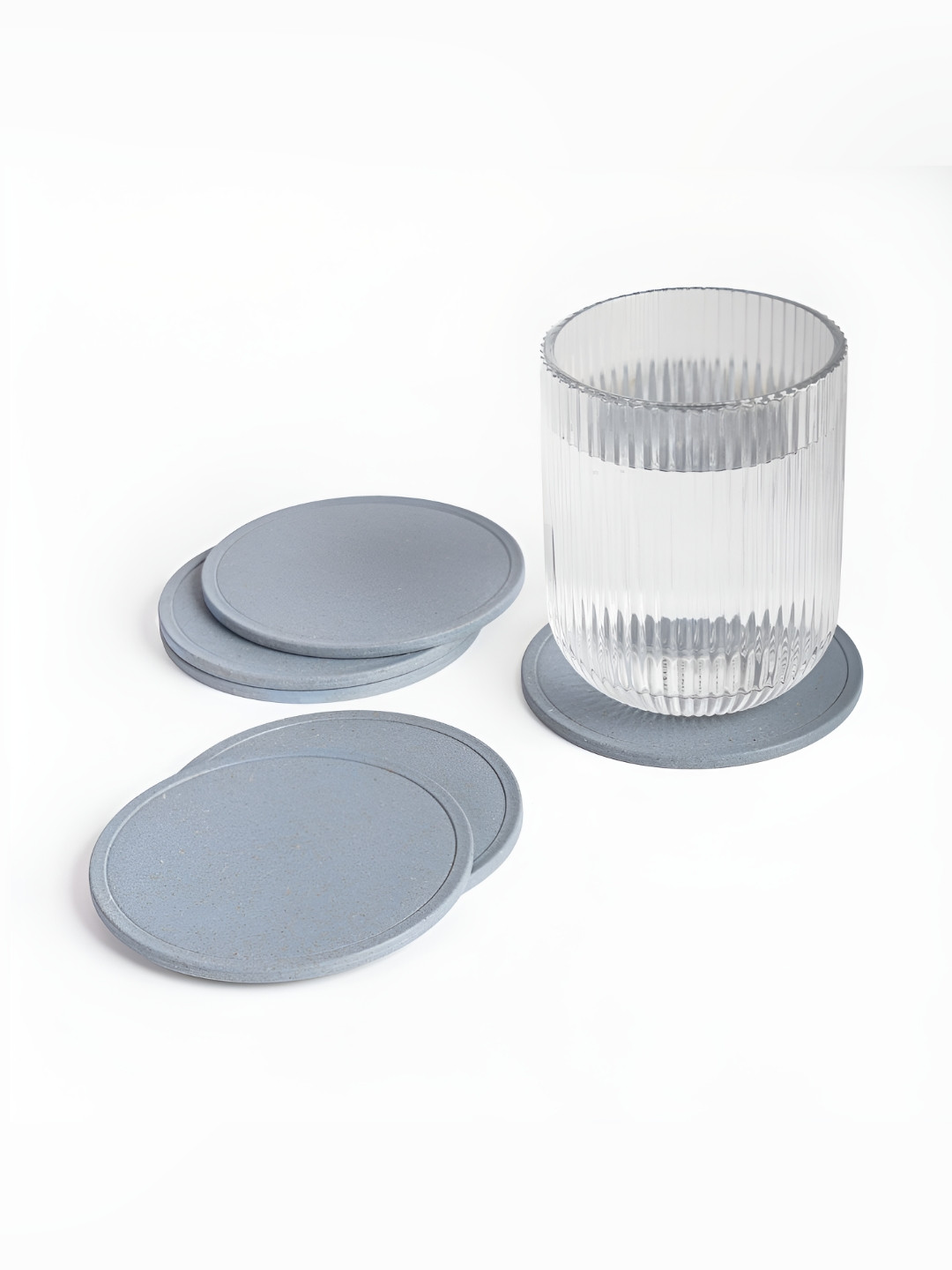 IRIDA NATURALS Blue 6 Pieces Husk & Bamboo Fibre Round Coasters