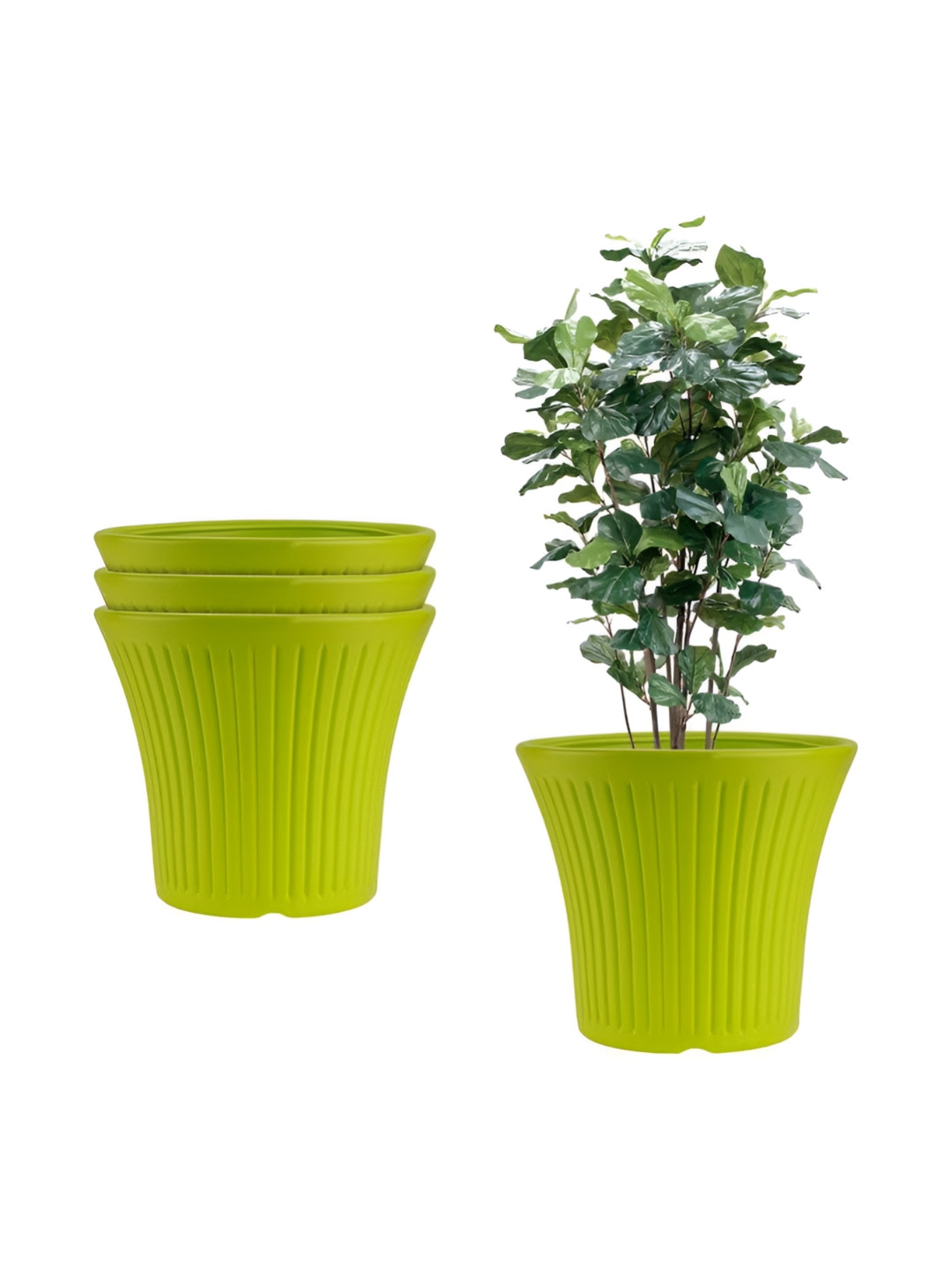 GARDEN'S NEED Tancy 4Pcs Green Textured Planters