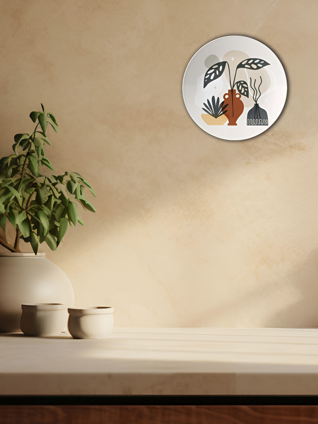 THE QUIRKY HOME Plant Abstraction Crafted Ceramics Glossy Hanging Hall Wall Plates-8In