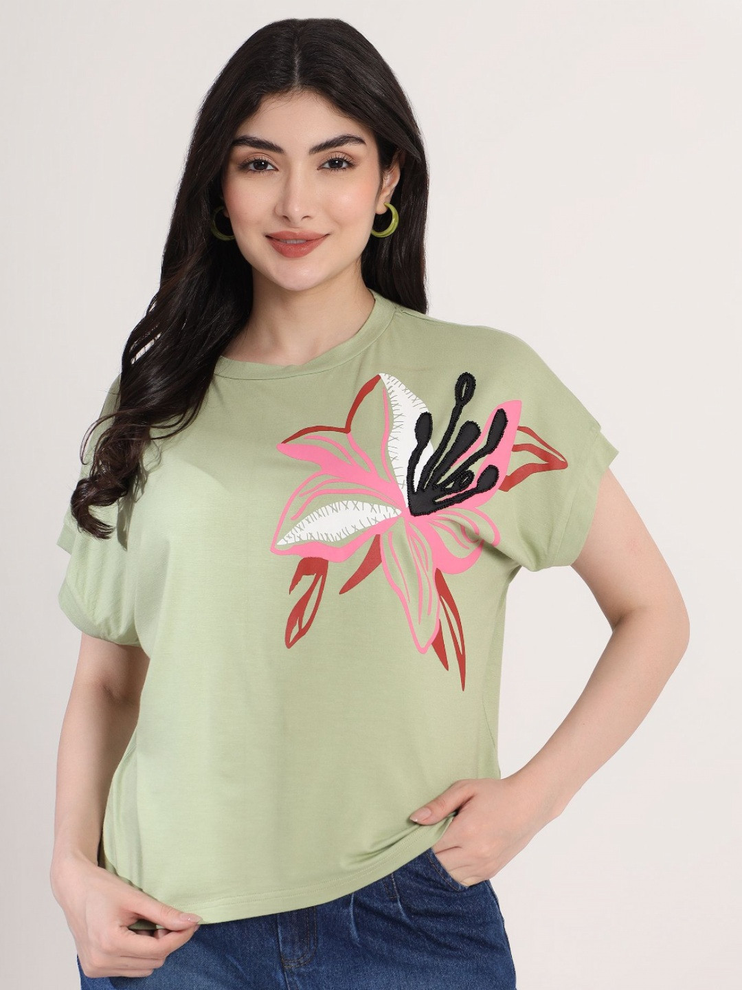 Justin Whyte Women Floral Printed Round Neck T-shirt