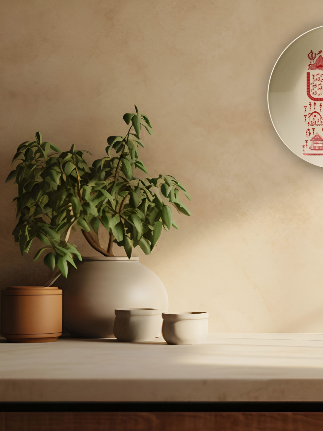 THE QUIRKY HOME Warli Art Ethnic Motifs Glossy Hanging Hall Wall Plates-10In