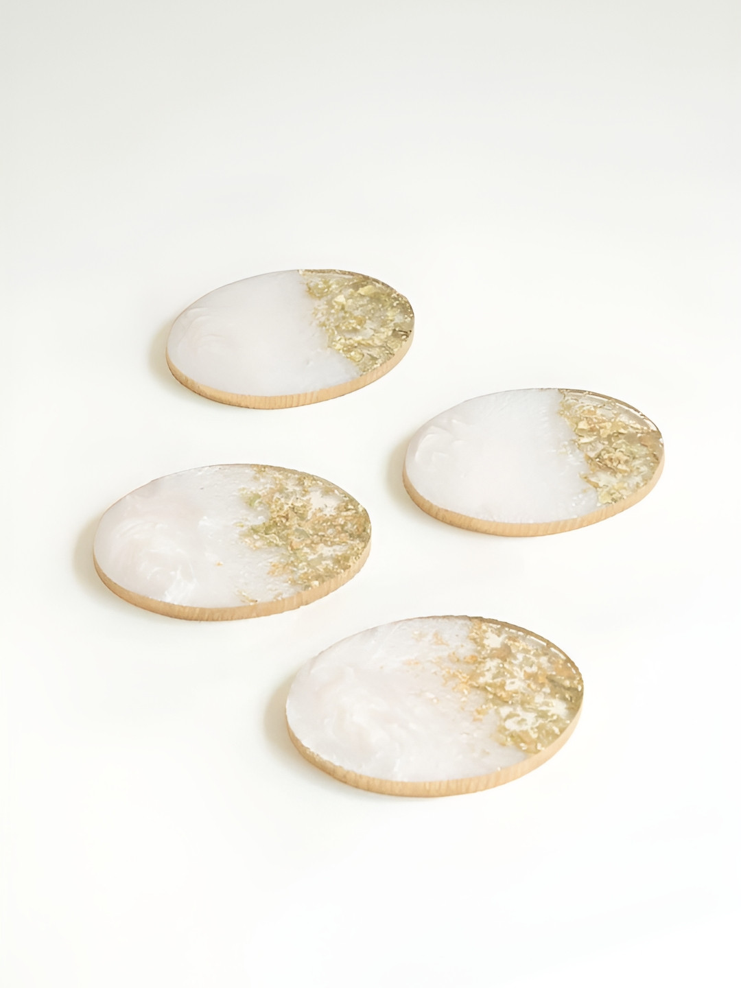 FREEDOM TREE Set Of 4 White & Brown Luna Handcrafted Printed Round Coasters