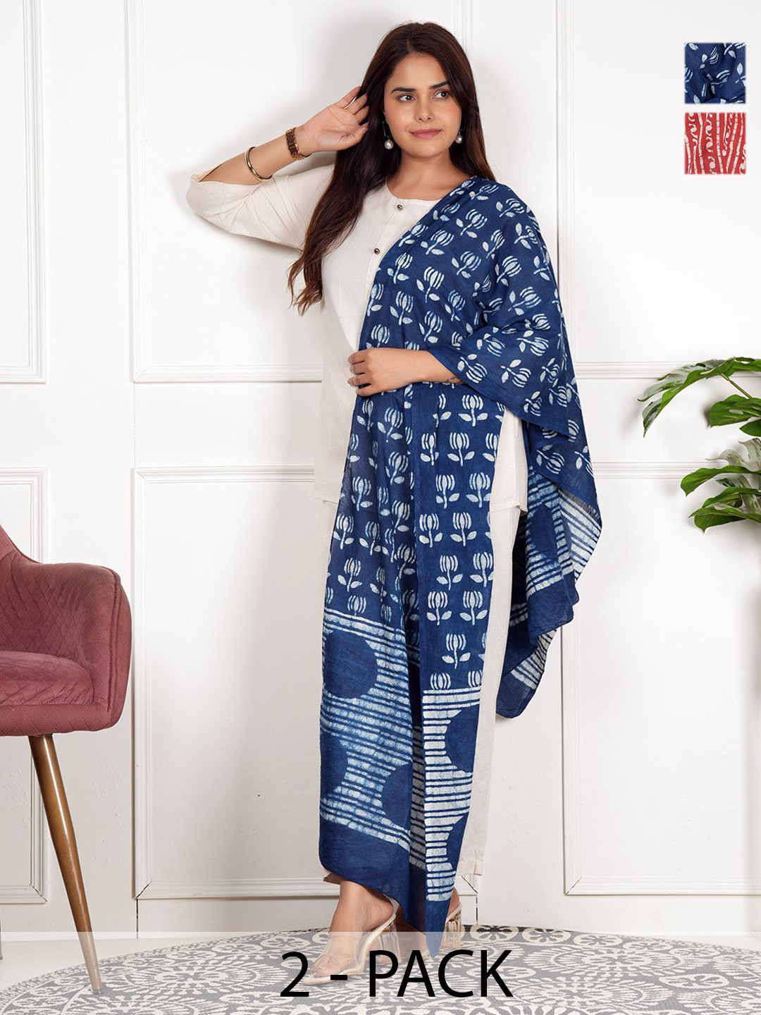Style Shoes Pack Of 2 Ethnic Motifs Block Printed Stole
