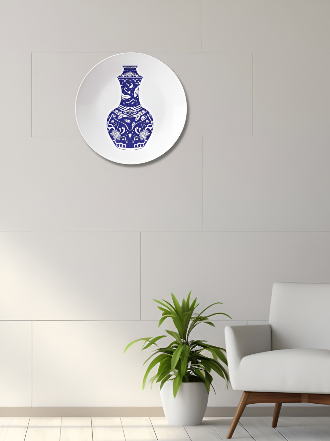 THE QUIRKY HOME Blue Delft Vase Crafted Ceramics Glossy Hanging Hall Wall Plates-10In