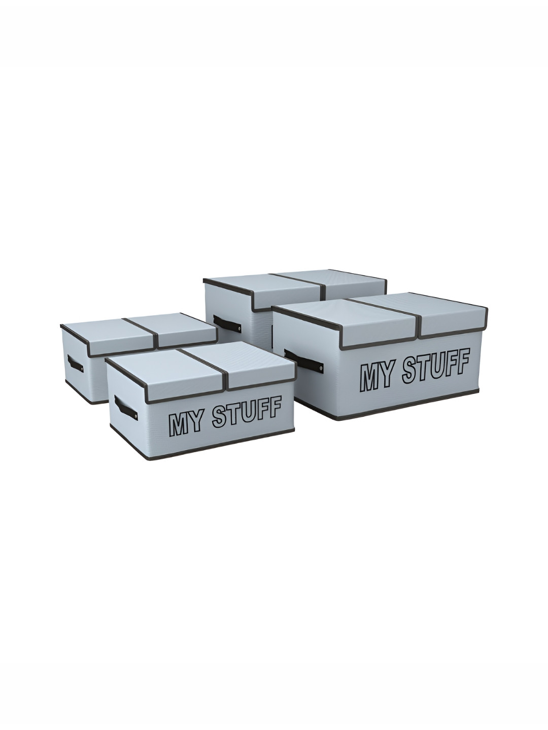 Aura Grey & Black 4 Pieces My Stuff-Printed Double Lid 2 Compartments Drawer Organisers