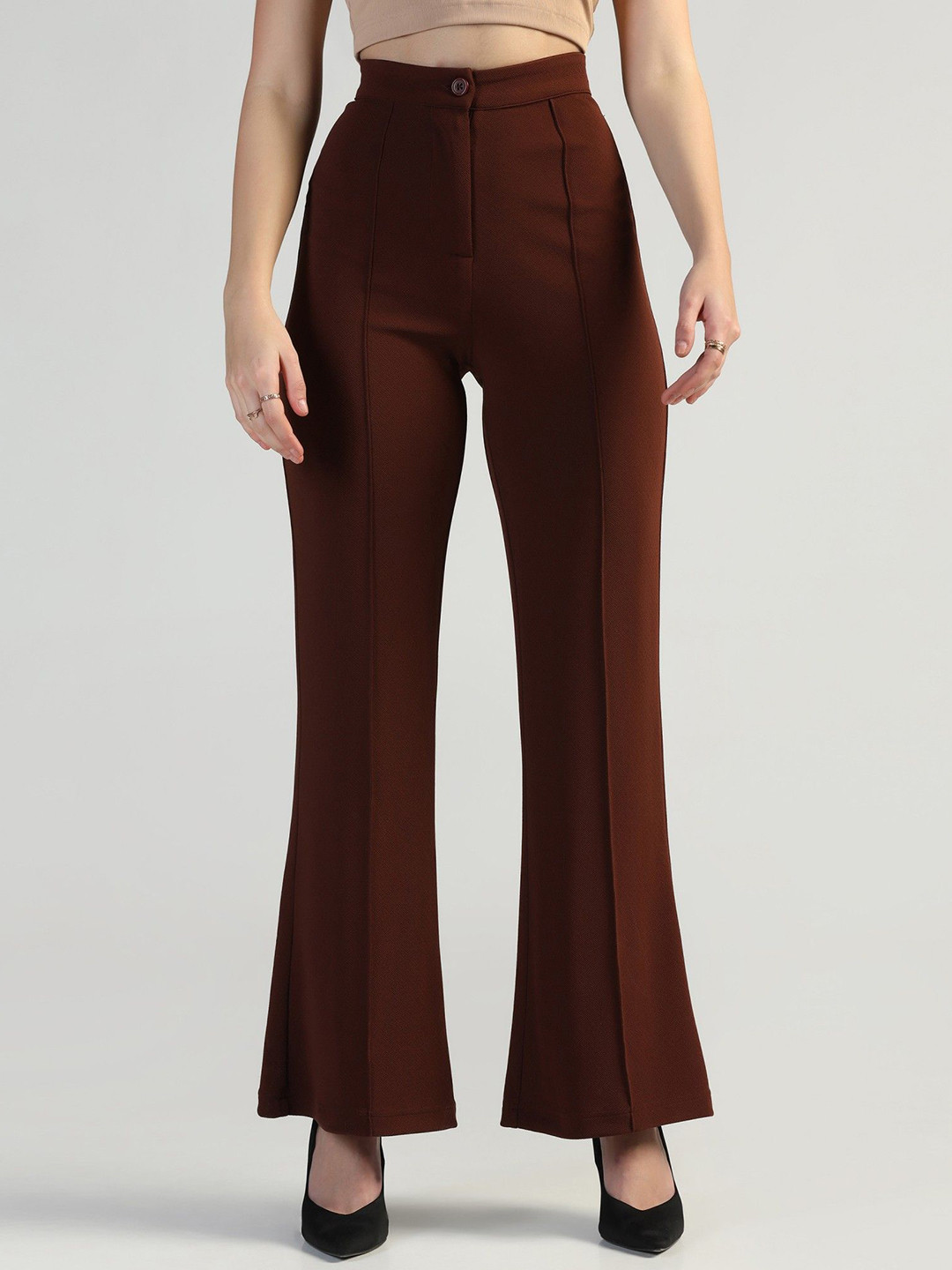 FLY STITCH Women Flared High-Rise Bootcut Trousers