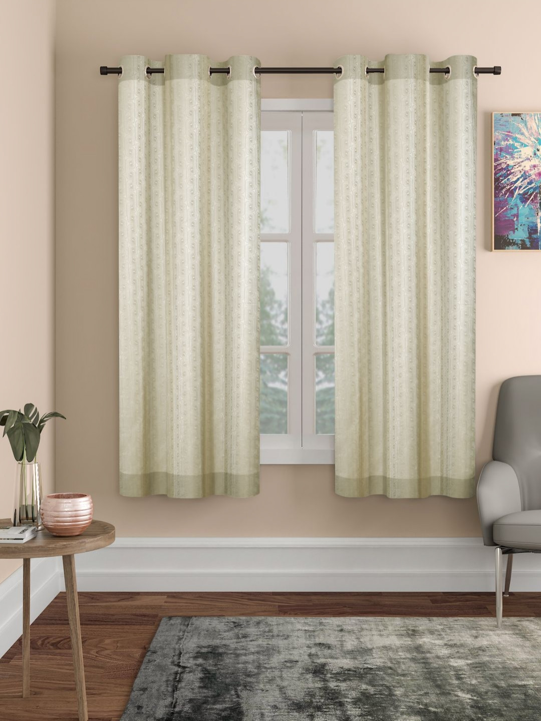 Myntra Elegant Homes Beige 2 Pieces Abstract Window Curtains 1.52 m x 1.20 m