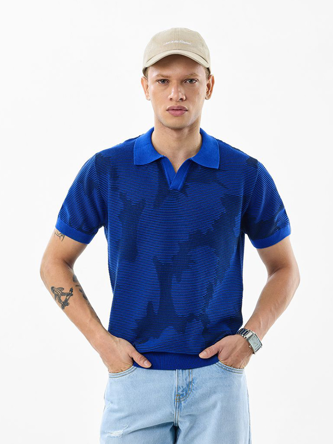 Snitch Camouflage Self Design Polo Collar Pure Cotton T-Shirt