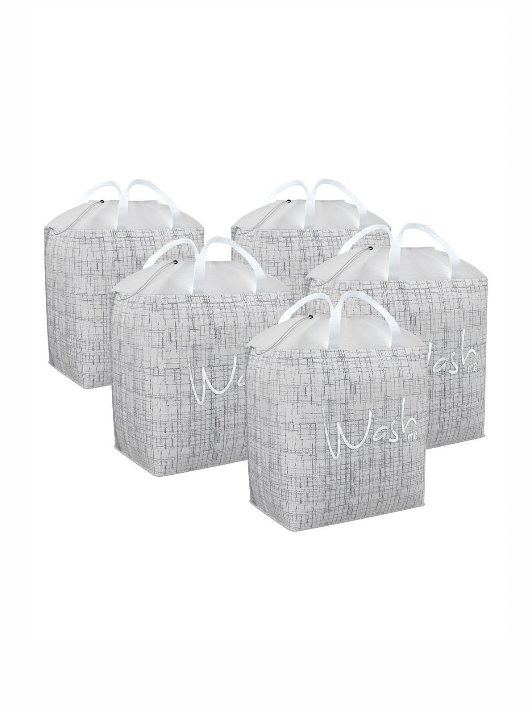 Aura 5Pcs Grey Jute Printed Foldable Laundry Bags With Handles - 106 L Each