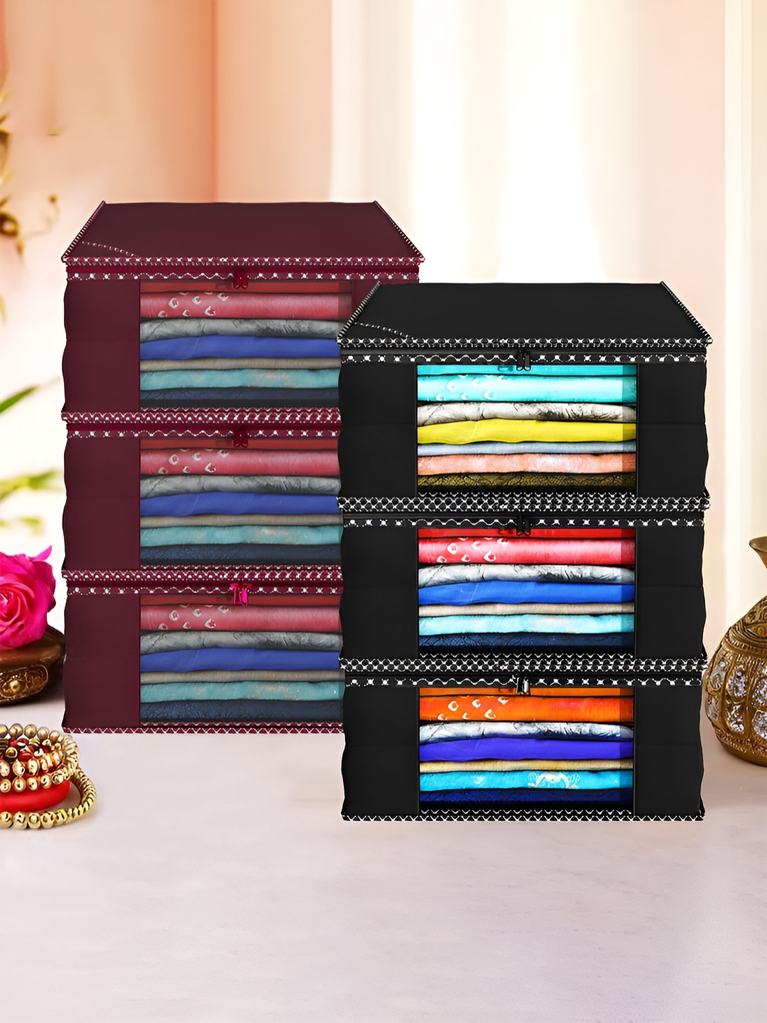Aura Maroon & Black 6 Pieces Saree Cover Organisers