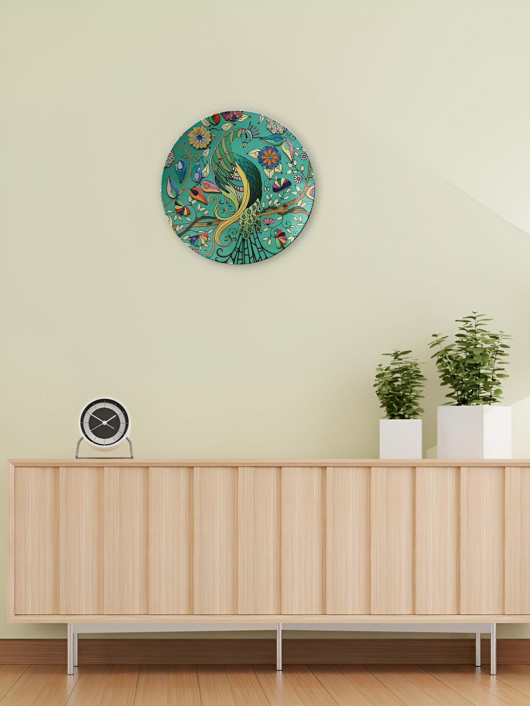 THE QUIRKY HOME Emerald Peacock Floral Ceramic Glossy Hanging Hall Wall Plates-10In