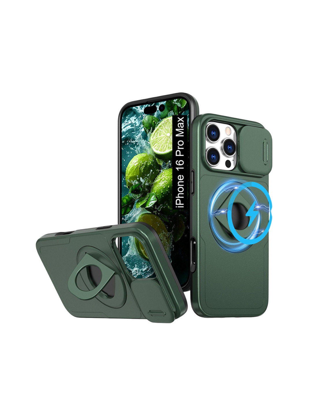 Luxury Kase iPhone 16 Pro Max Mag-Safe Shockproof Rugged Back Case with Ring Kickstand