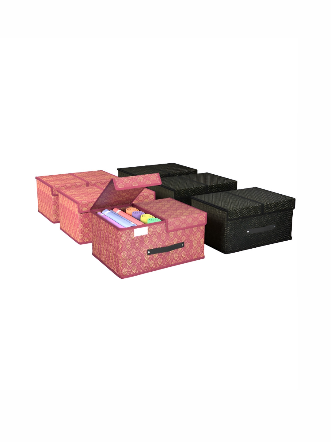 Aura Maroon & Black 6 Pieces Printed Double Lid Drawer Organisers