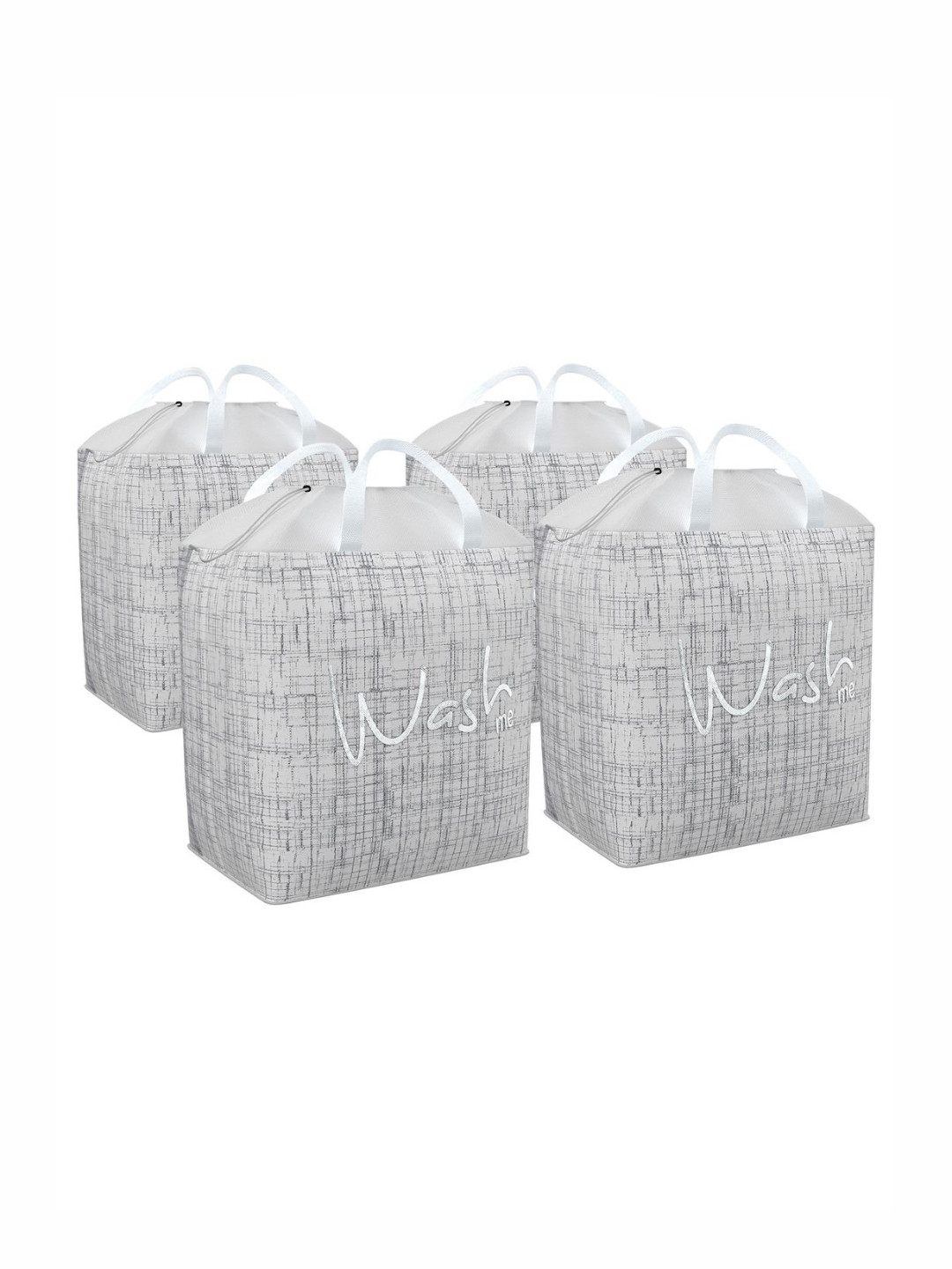 Aura 4Pcs Grey Jute Printed Foldable Laundry Bags With Handles - 106 L Each