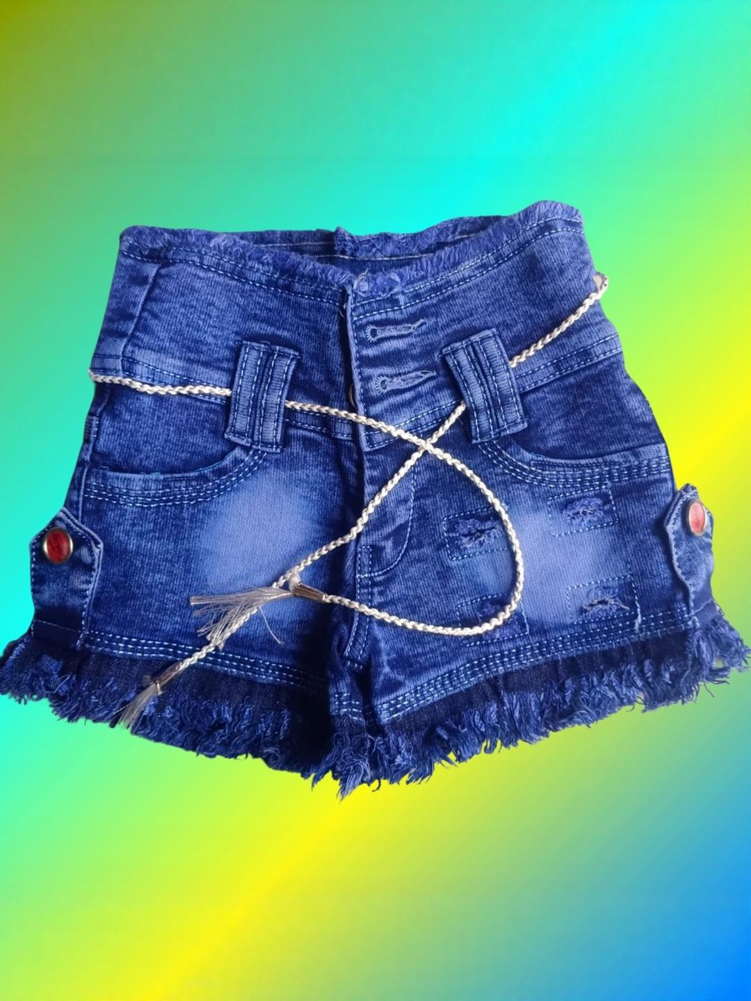 SHREESALES Girls Above Knee Fringed Denim Shorts