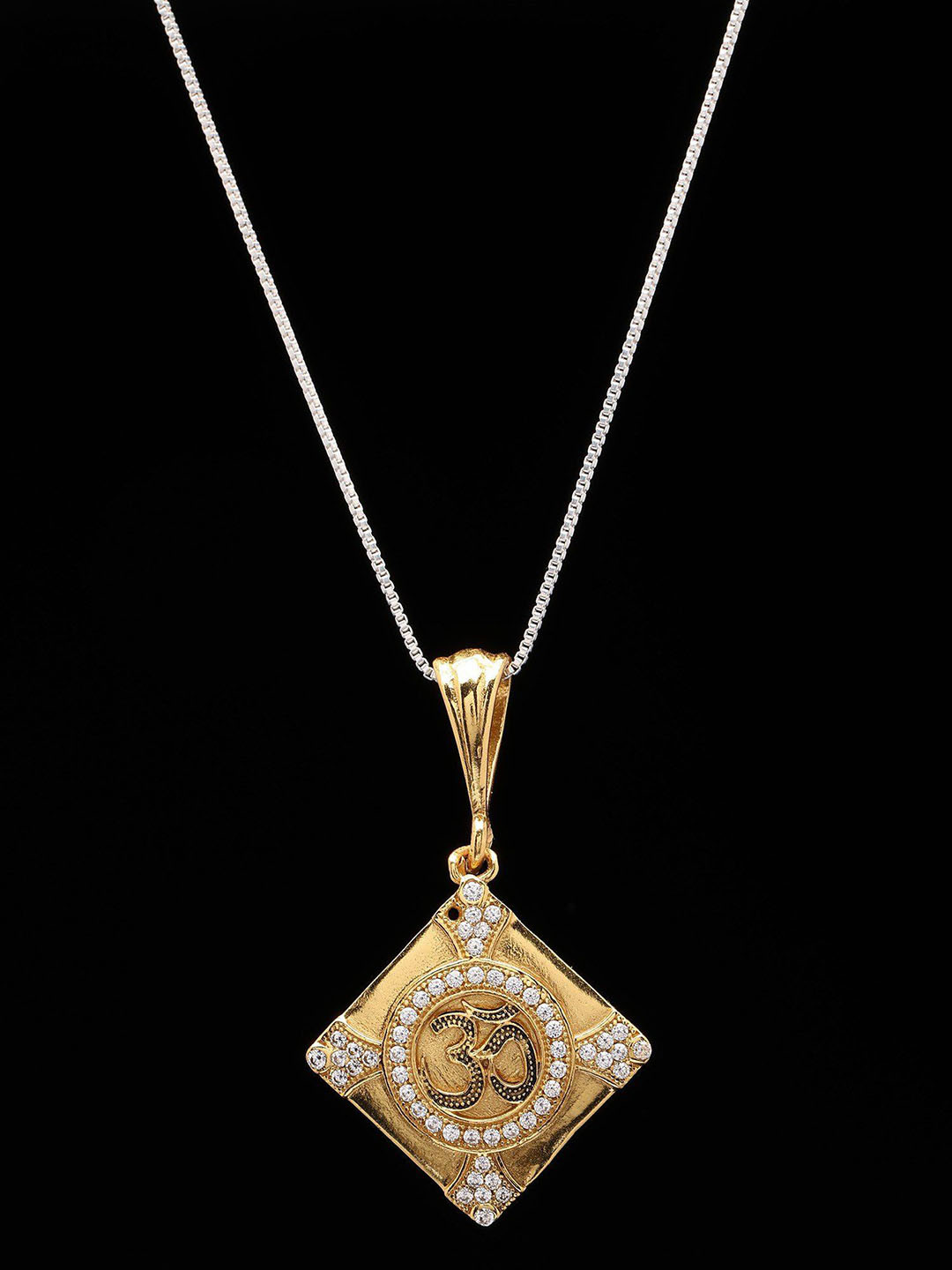 Exotic India Kite Shaped Artificial Stones Studded Om Pendant