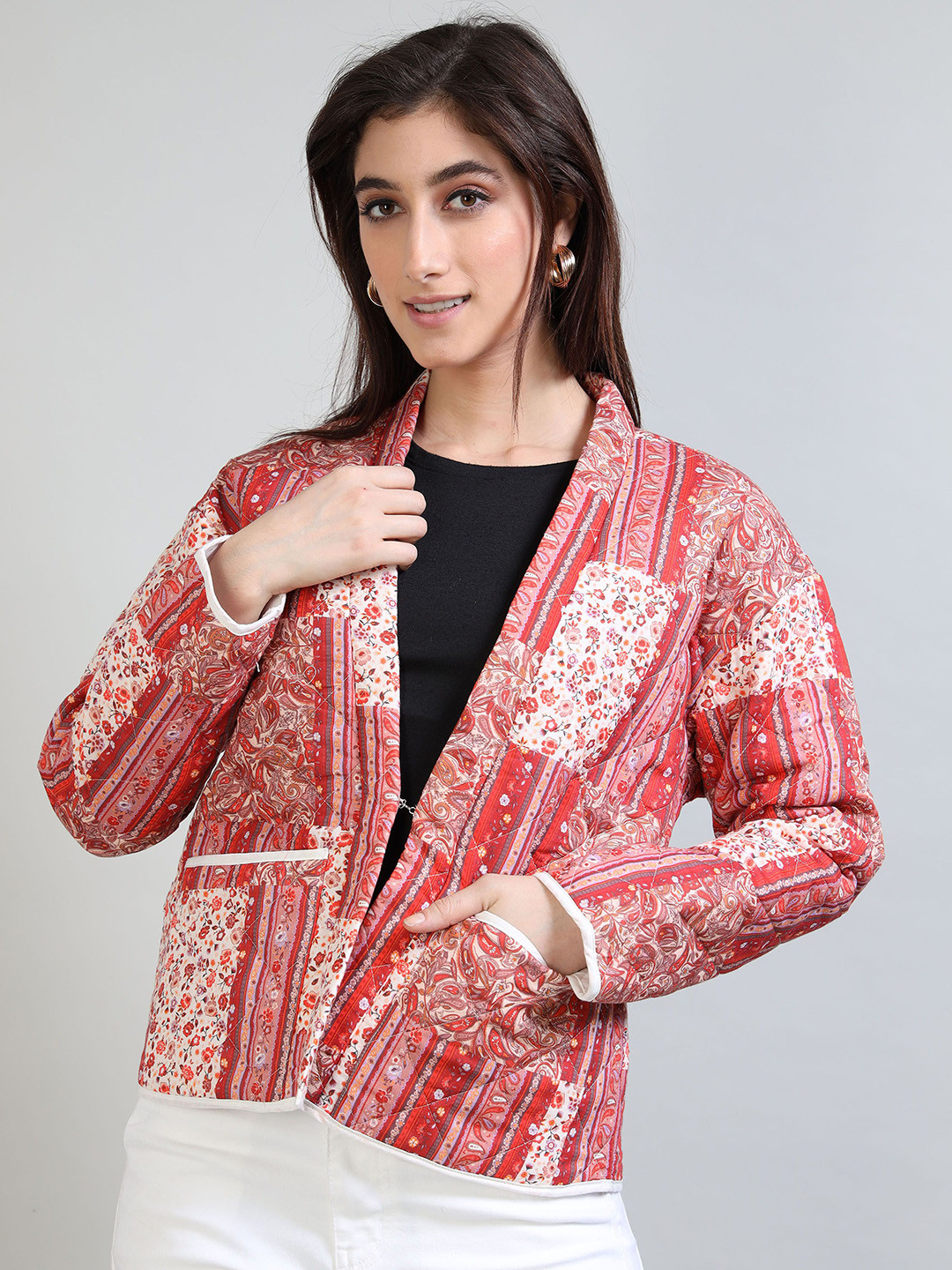 GLAM & CHIQUE Women's Pure Cotton Regular Fit Full Sleeve Quilted Jacket