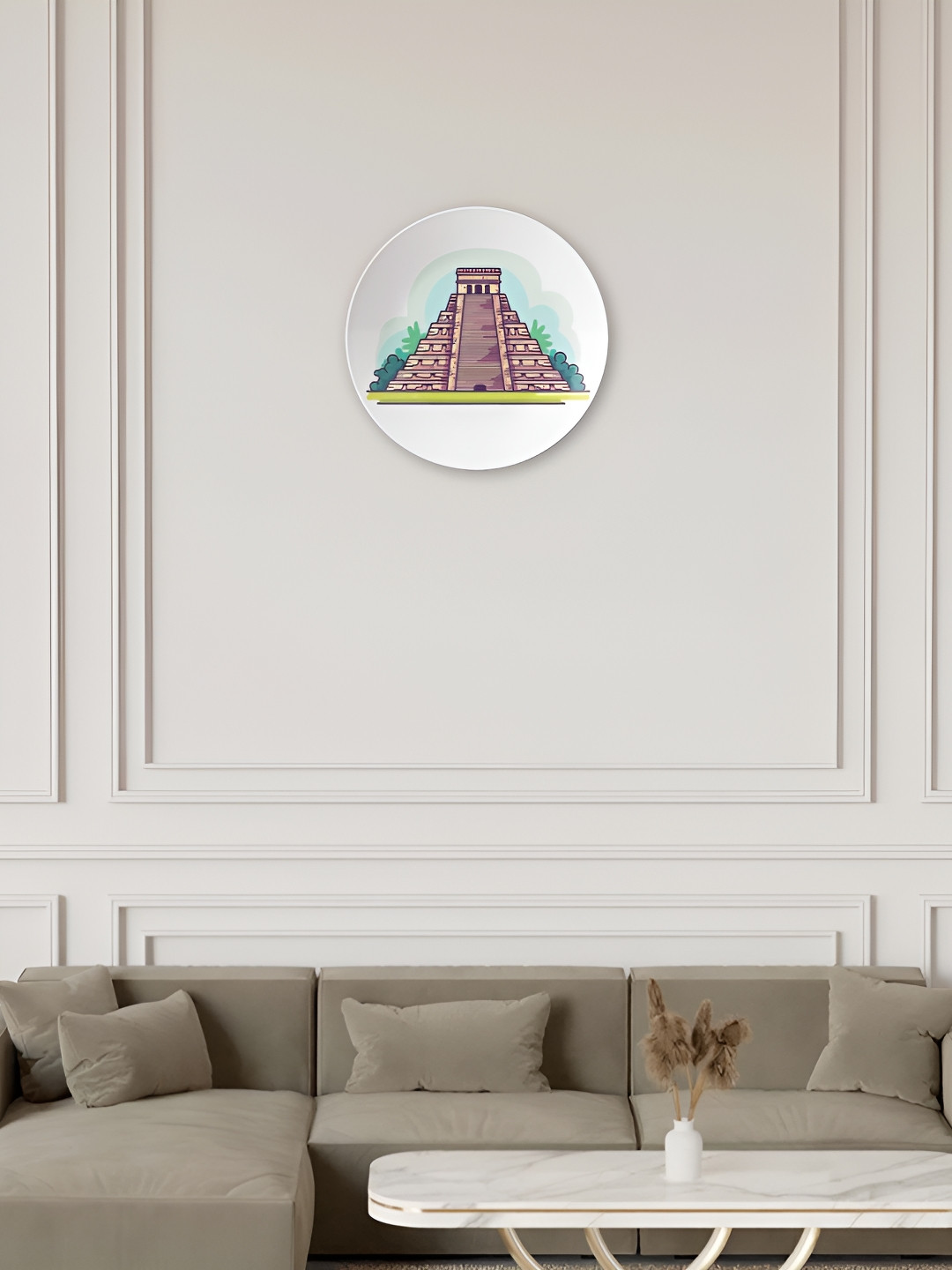 THE QUIRKY HOME Chichen Itza Pyramid Crafted Ceramics Glossy Hanging Hall Wall Plates-8In