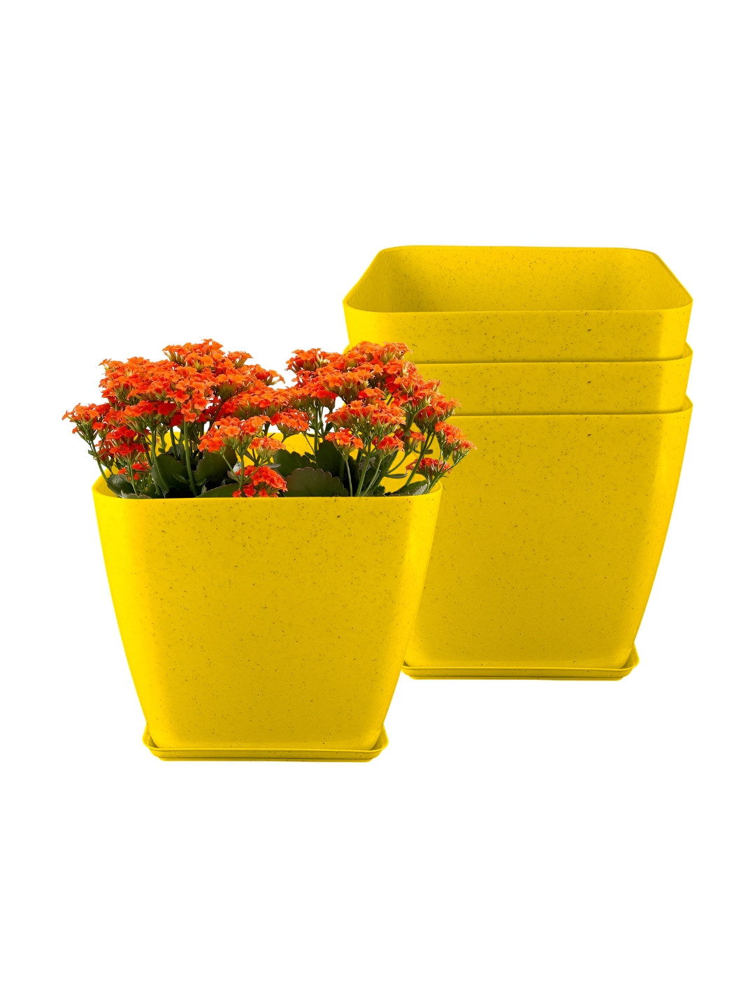 GARDEN'S NEED Four Square Yellow 4 Pieces Planters With Tray