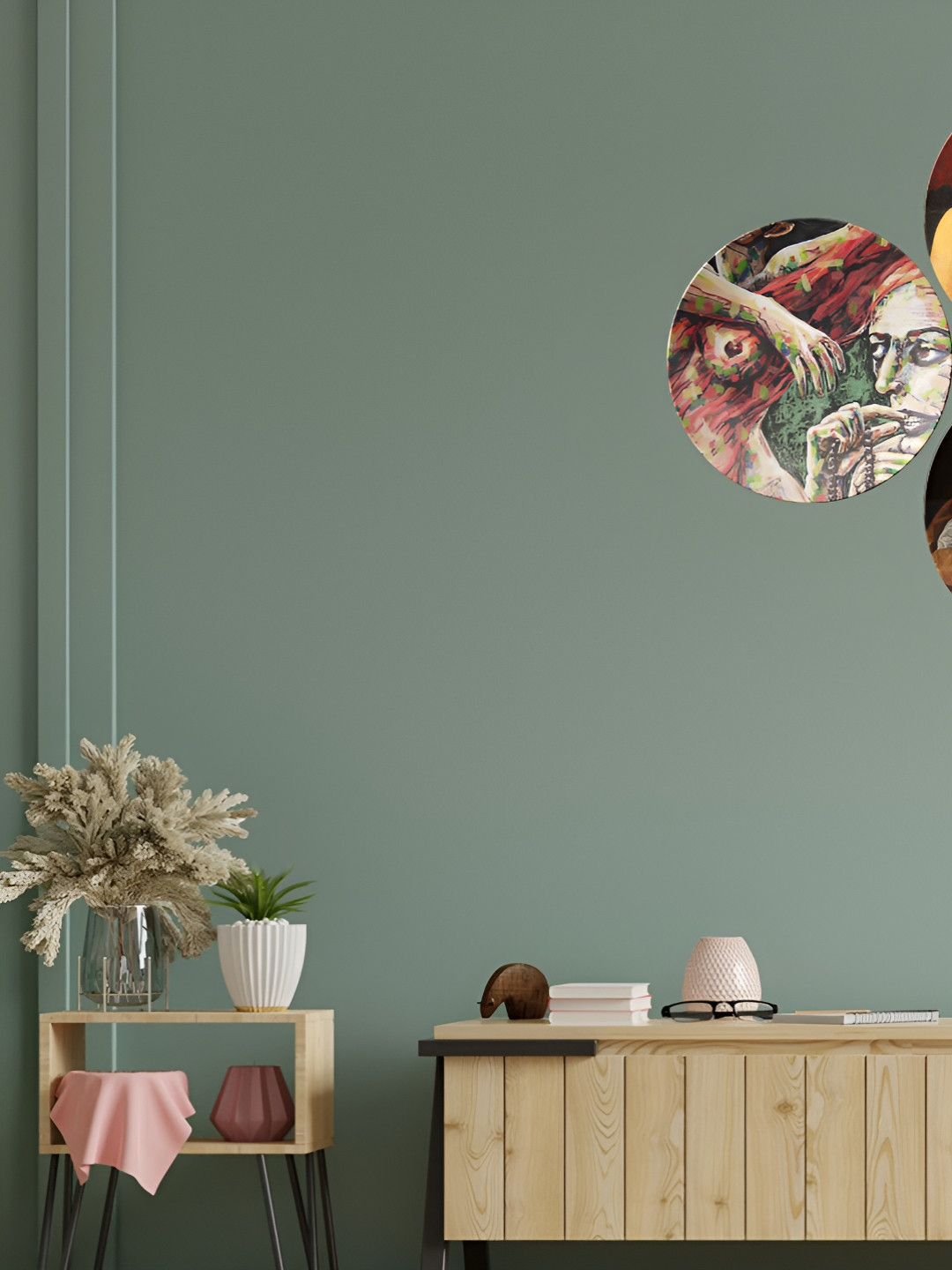 THE QUIRKY HOME Rajasthani Melodies Ceramic Bohemian Glossy Hall 3Pcs Wall Plates-10In