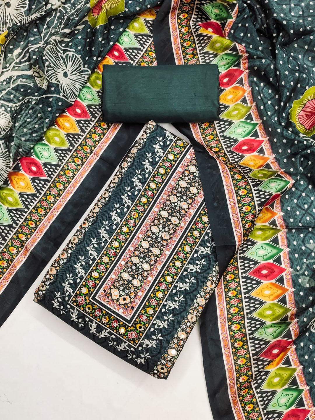 ICCHIT FAL Ethnic Motifs Printed Beads And Stones Unstitched Dress Material