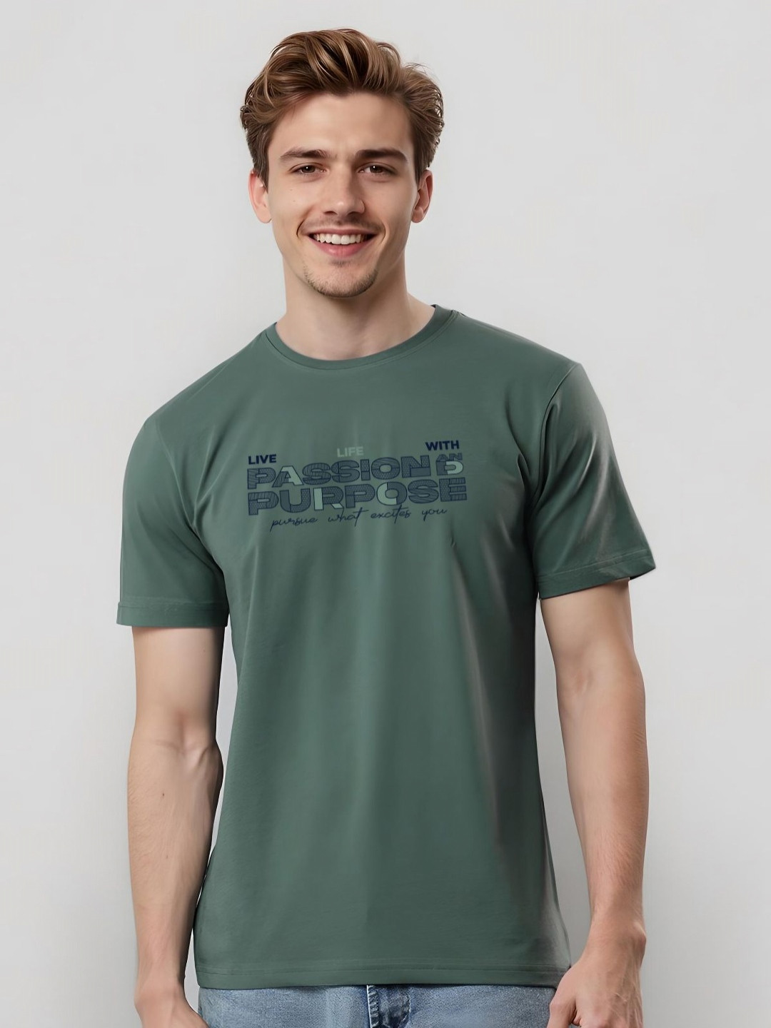 ADRO Typography Printed Round Neck Cotton T-shirt