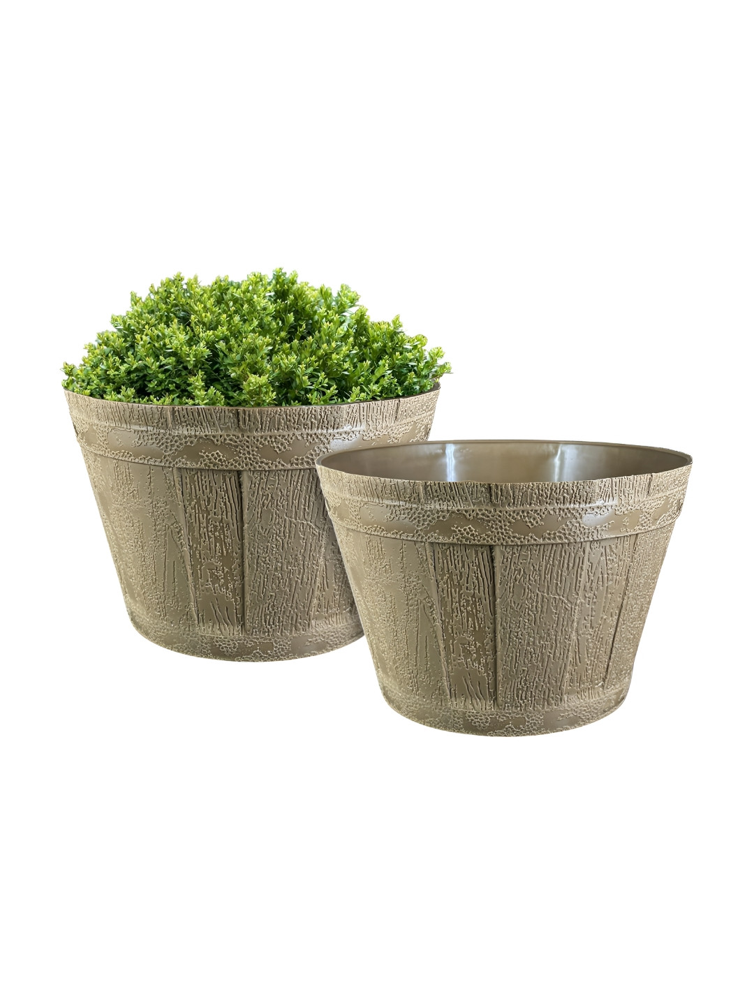 GARDEN'S NEED Barrel Brown 2 Pieces Textured Planters