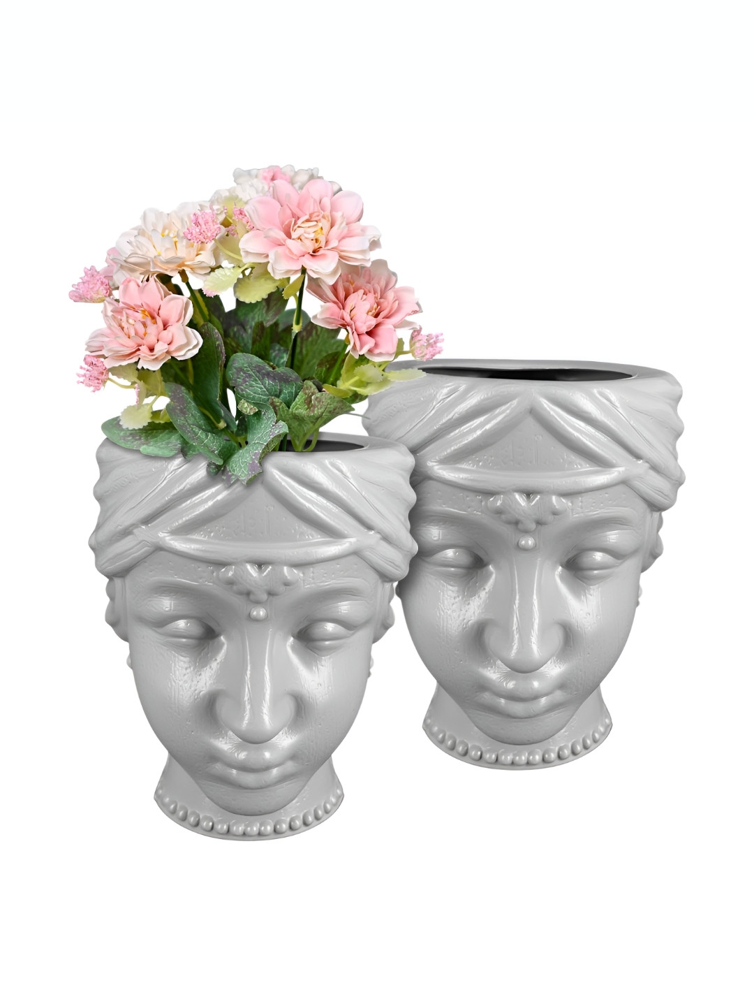 GARDEN'S NEED 2-Pcs Grey Textured Eco-Friendly Face Planters