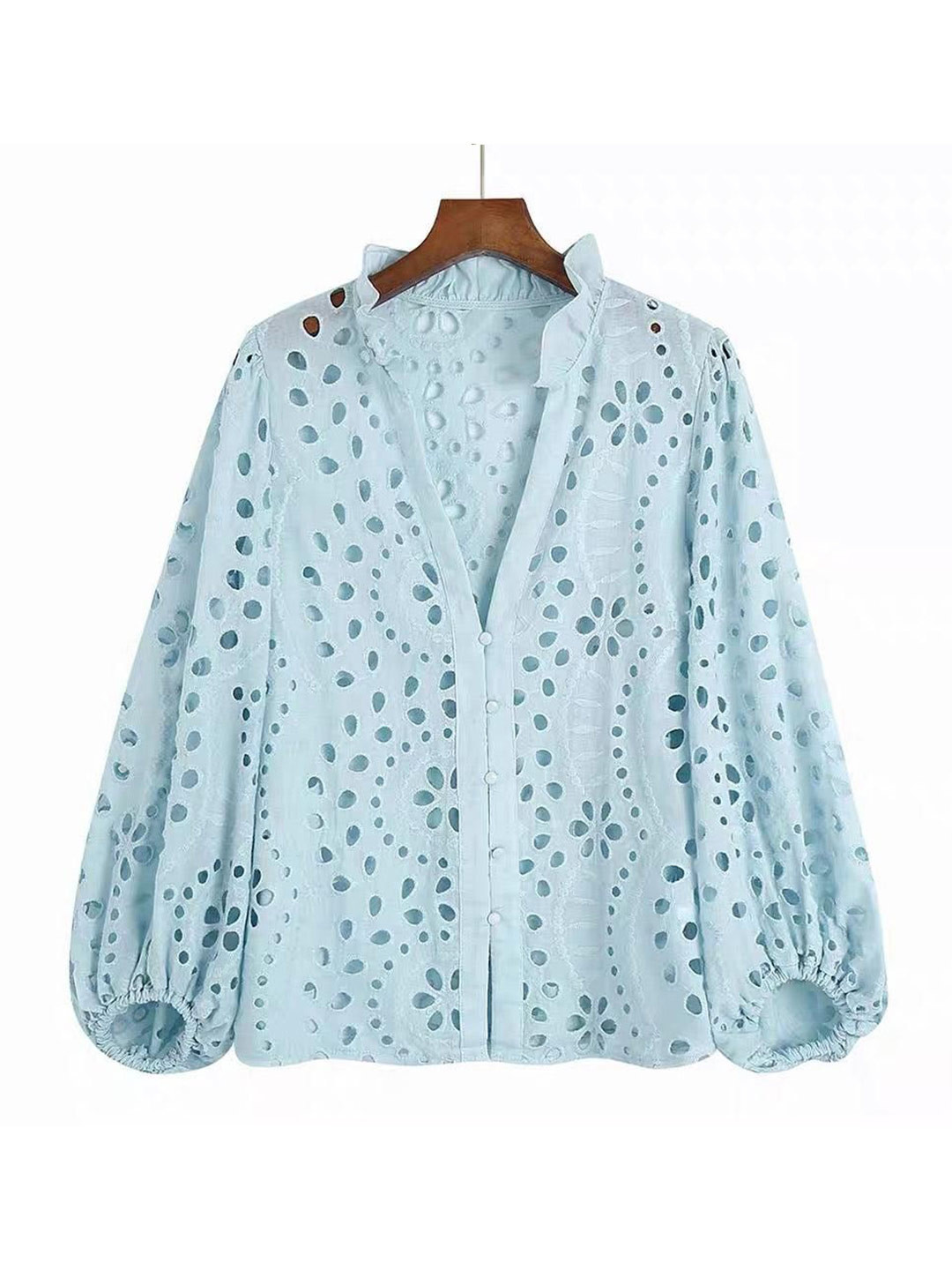 Miss Mosa By Akanksha  Blue Marianna Premium Eyelet Blouse