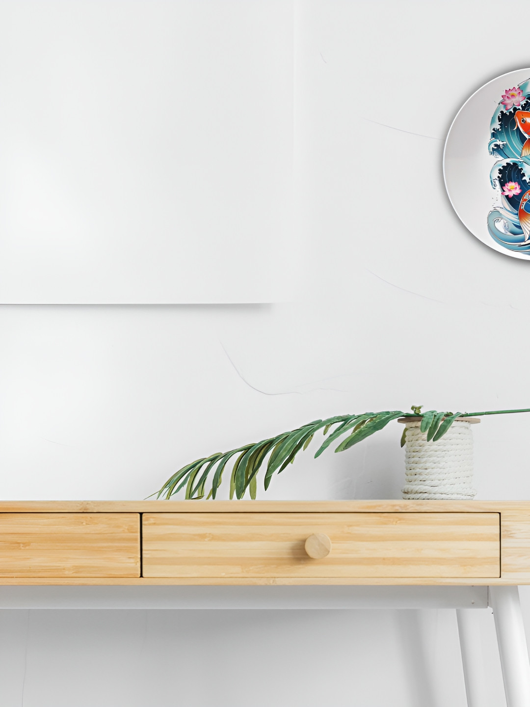 THE QUIRKY HOME Koi Fish Crafted Ceramics Glossy Hanging Hall Wall Plates-10In