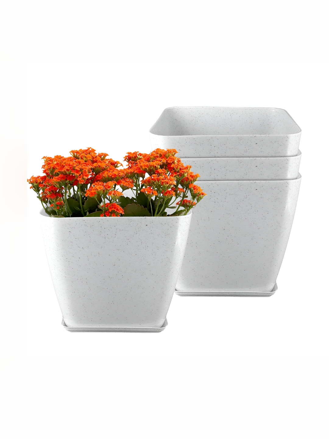 GARDEN'S NEED Four Square White 4 Pieces Planters With Tray