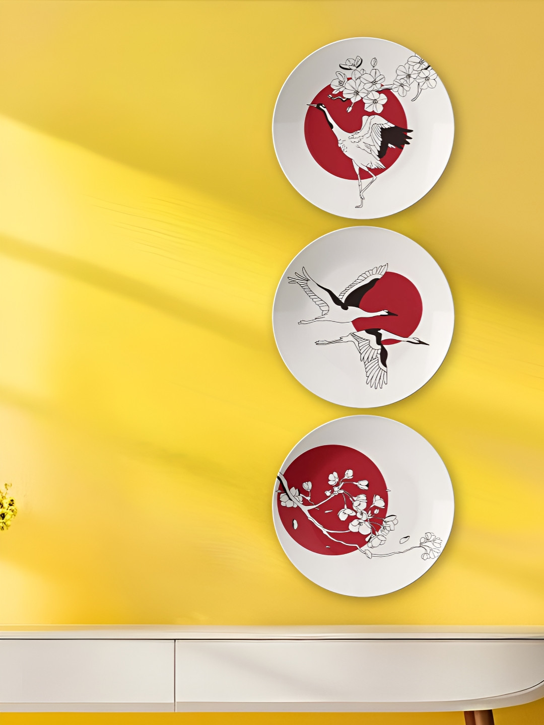 THE QUIRKY HOME A Celebration of Warli Ceramic Bohemian Glossy Hall 3Pcs Wall Plates-9.8In