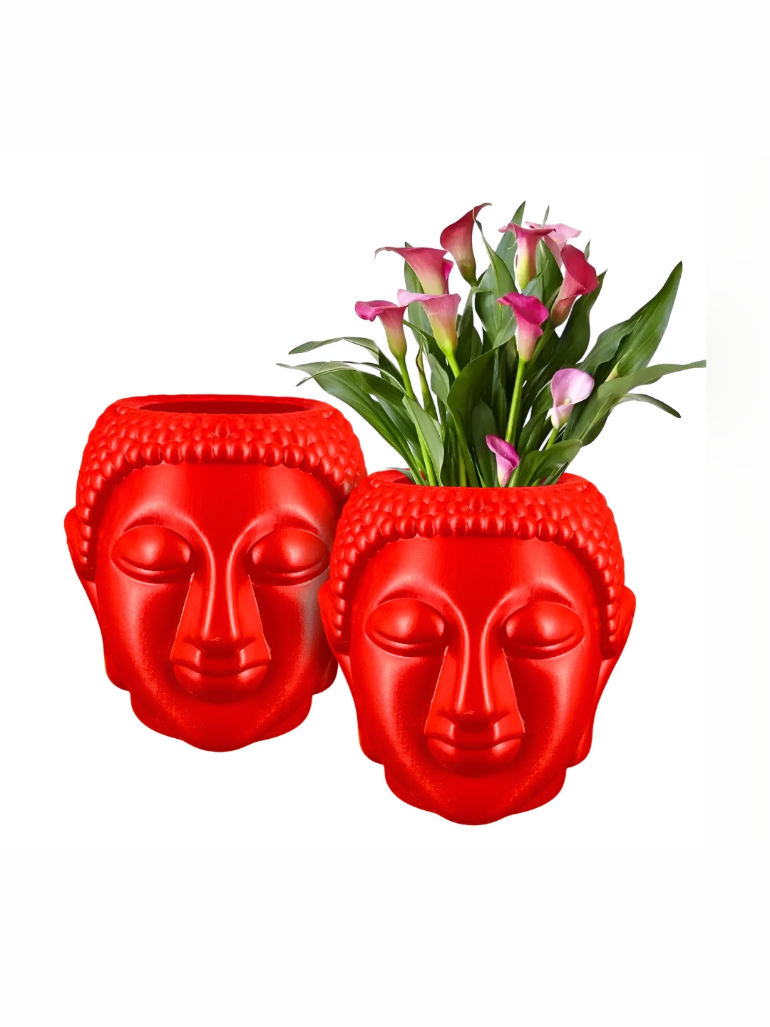 GARDEN'S NEED Red 2 Pieces Textured Face Planters