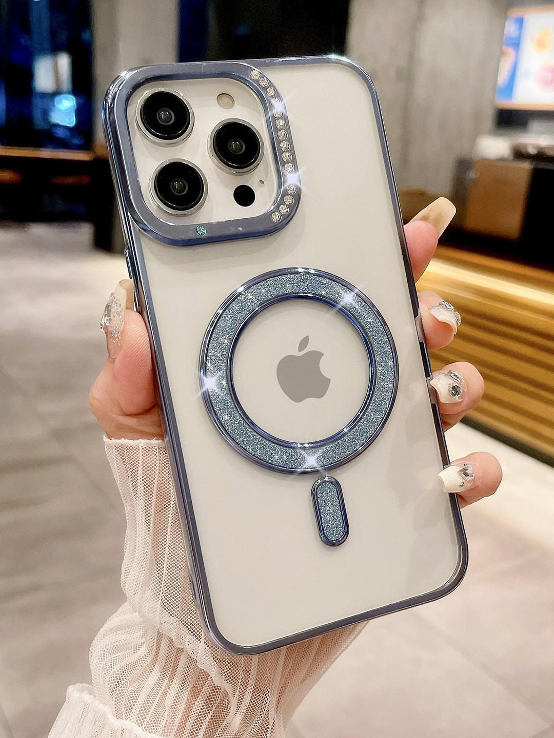 Luxury Kase Transparent Back Cover for iPhone 16 Pro with Shimmer MagSafe Ring